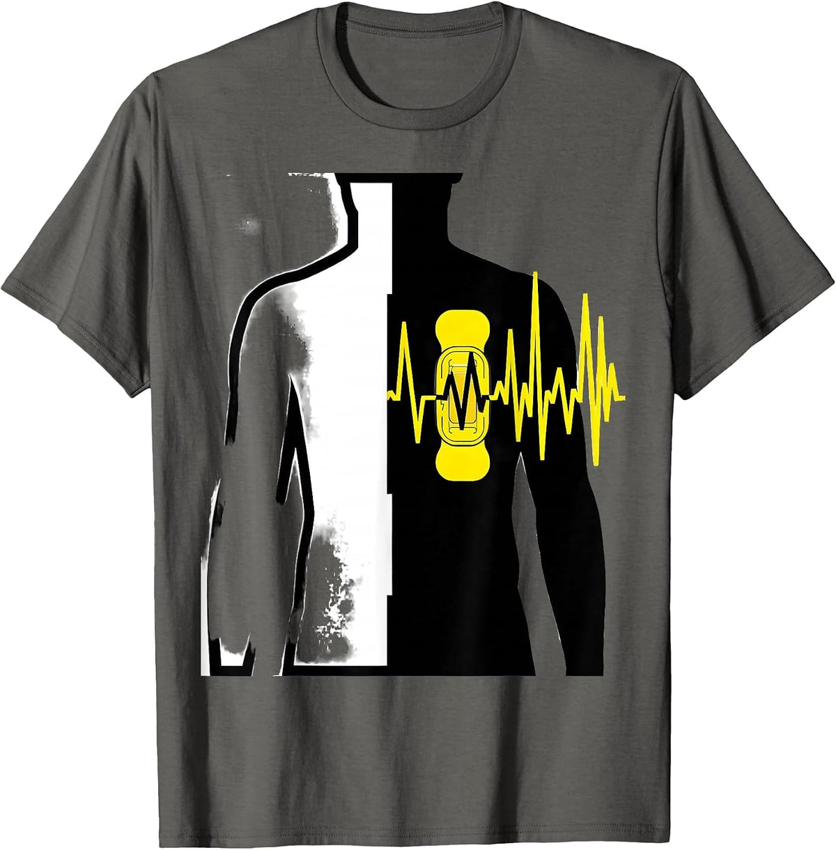 Men's Defib Pad Torso Stencil EMT Paramedic Humor T-Shirt - Asphalt Grey