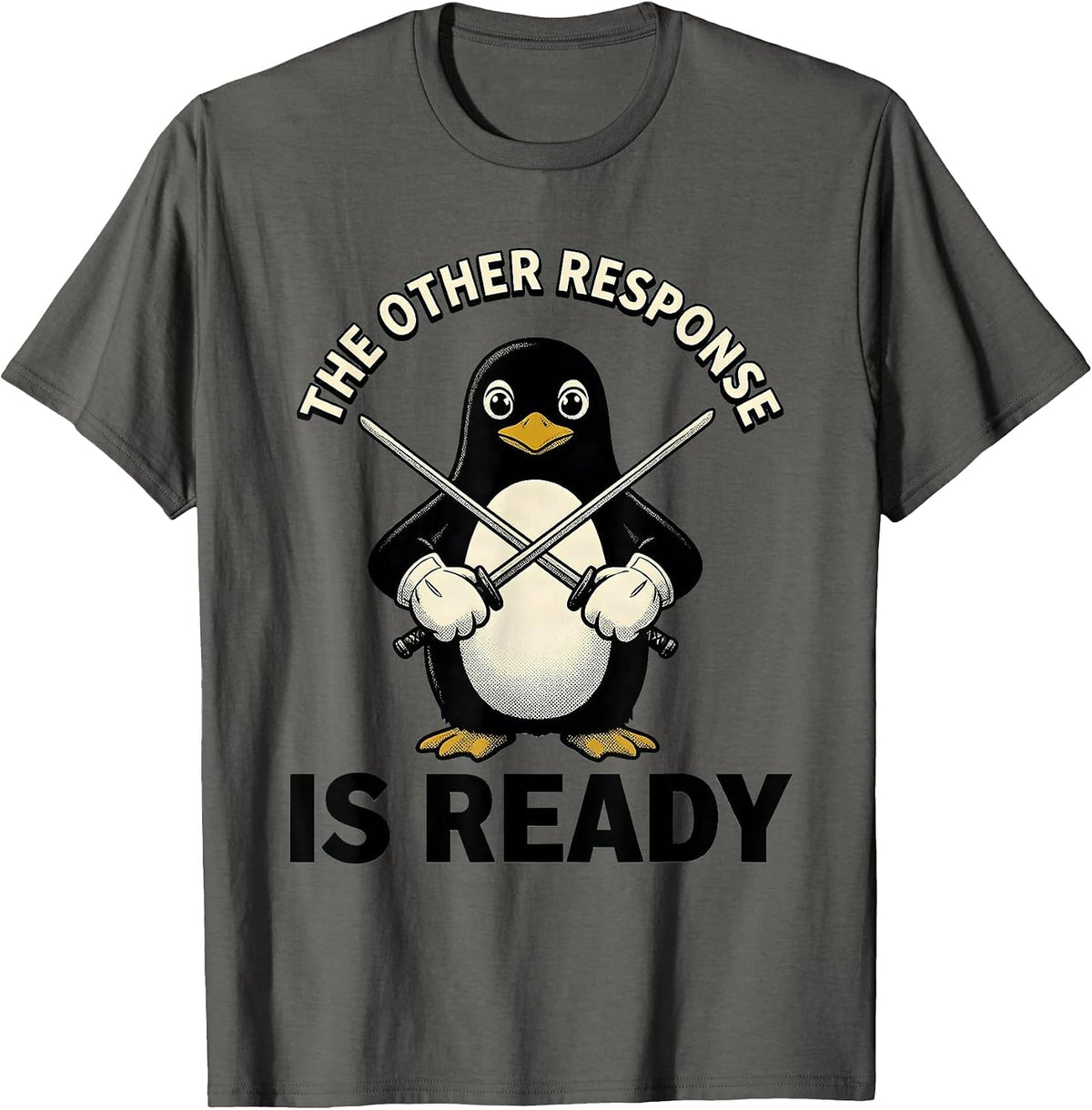 Men's The Other Response Is Ready Retro Cartoon Penguin Martial T-Shirt - Asphalt Grey