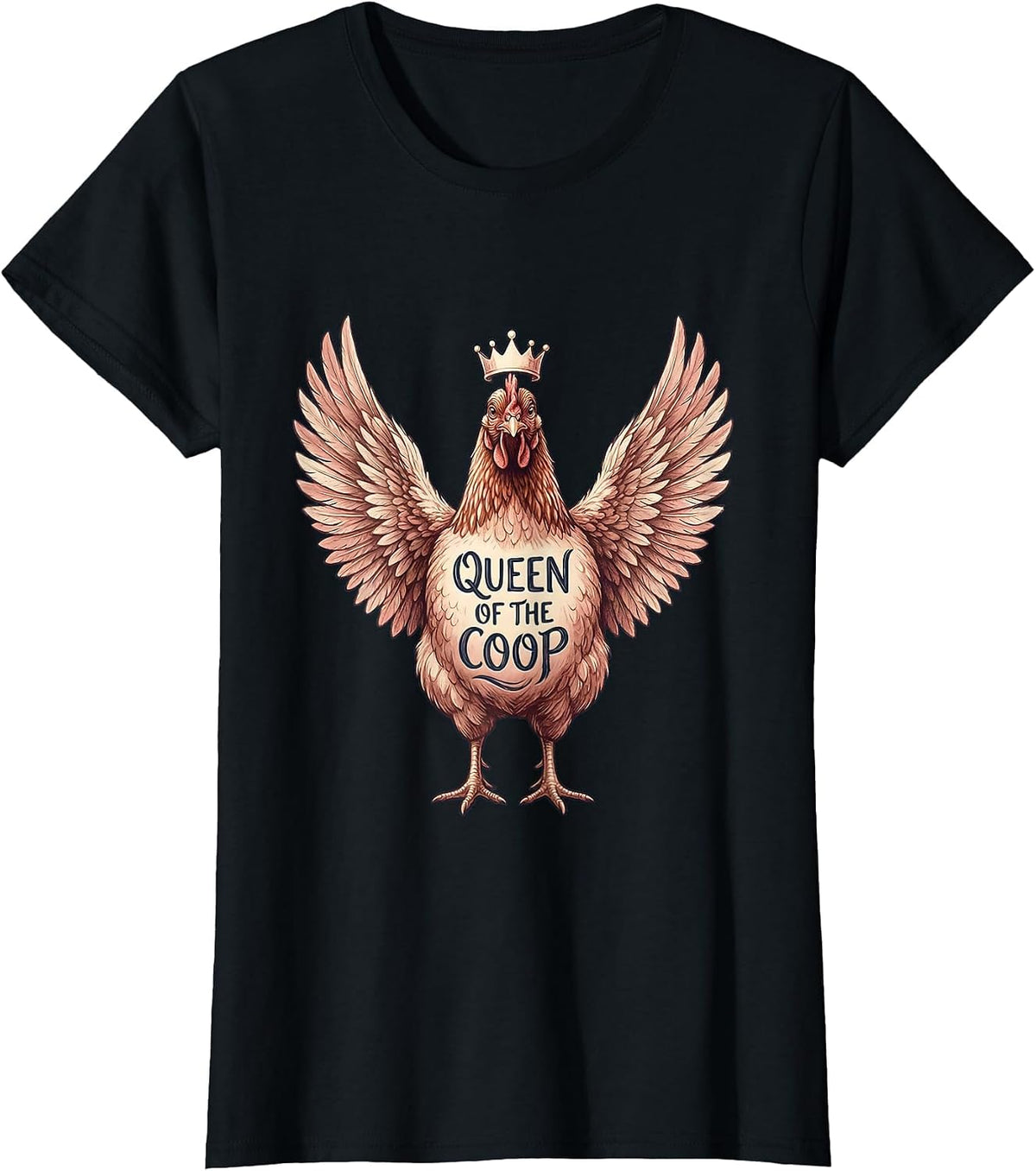 Women's Queen of the Coop Chicken Design T-Shirt - Black