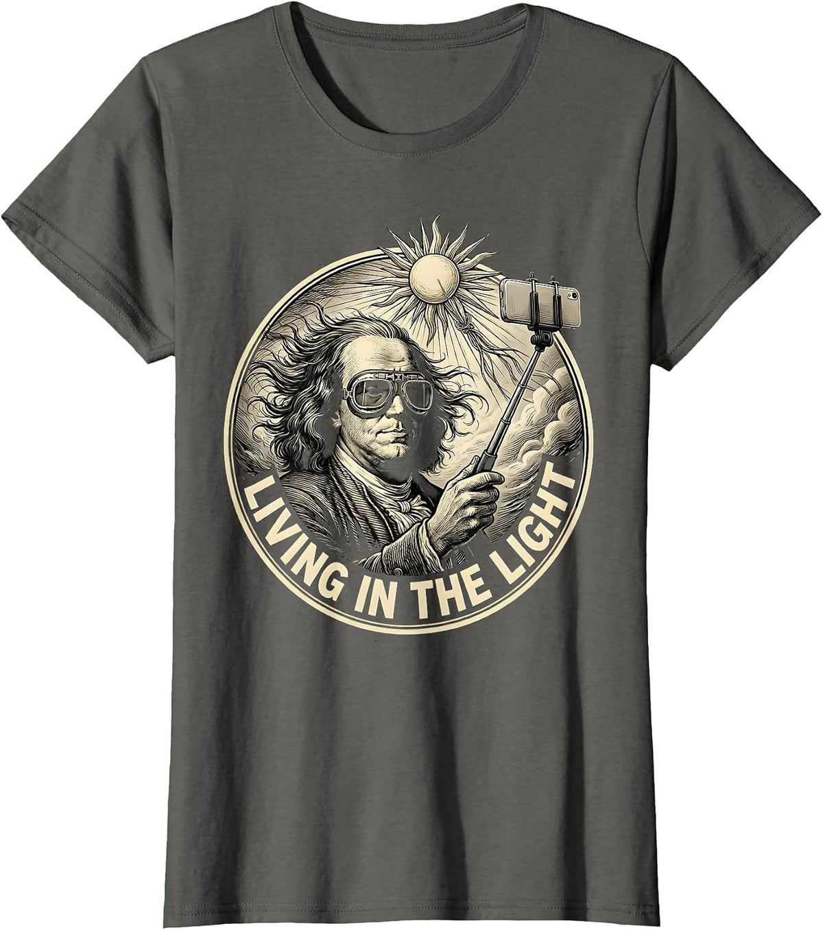 Women's Living in the Light White Freedom Design T-Shirt - Asphalt Grey