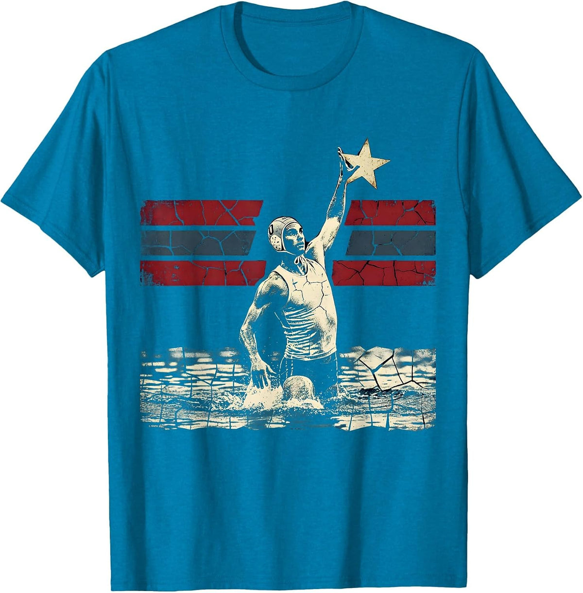 Water Polo Player Lunging for Goal Graphic T-Shirt - Sapphire Blue