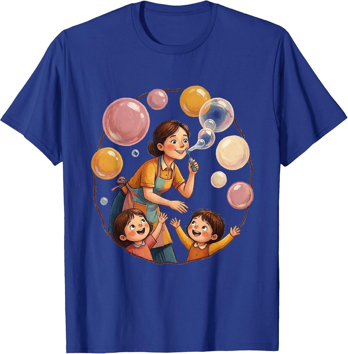 Men's Preschool Teacher Blowing Bubbles Classroom Art T-Shirt - Royal Blue