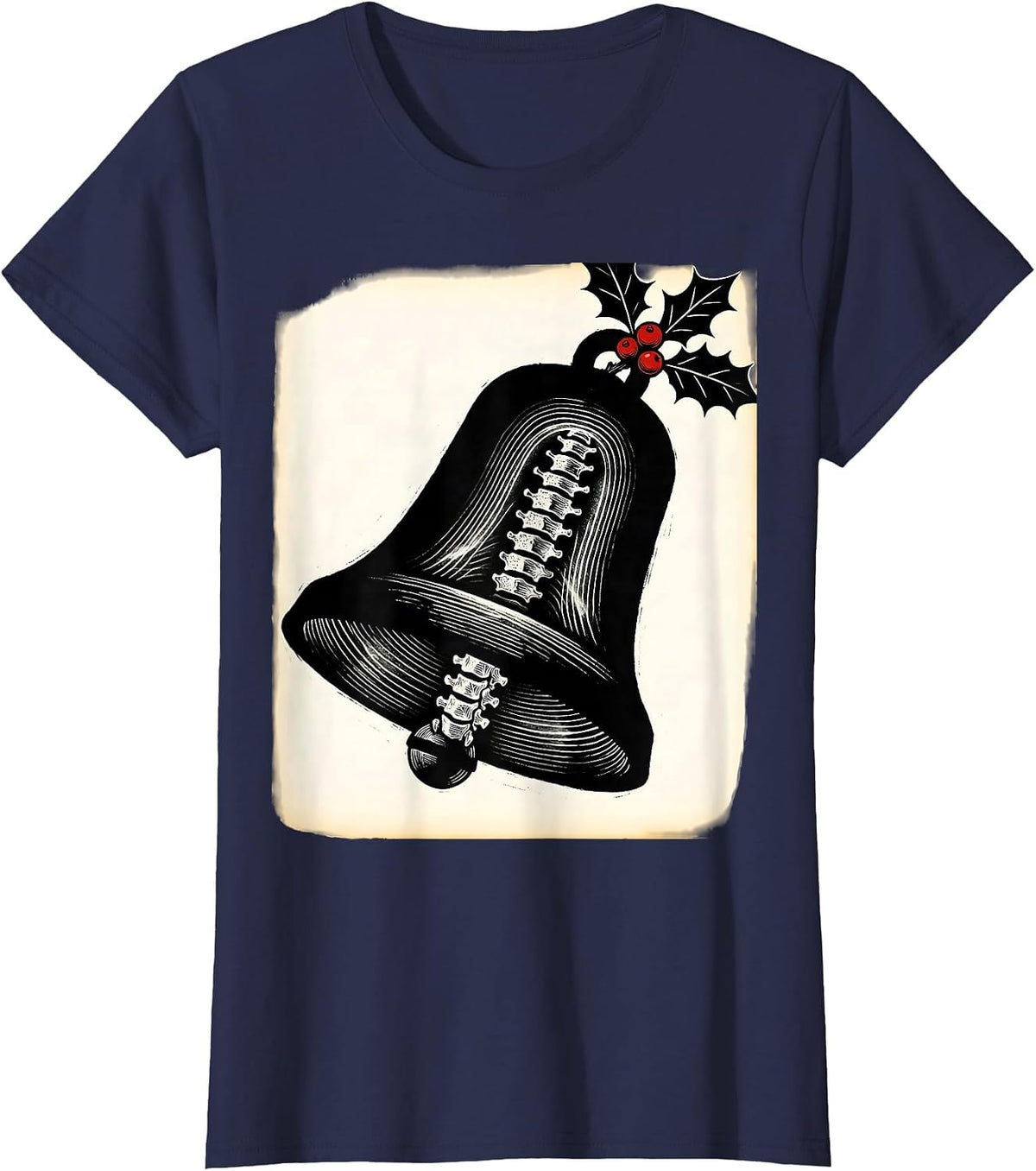 Women's Diagonal Radiographic Christmas Bell Radiology Tech Humor T-Shirt - Navy Blue
