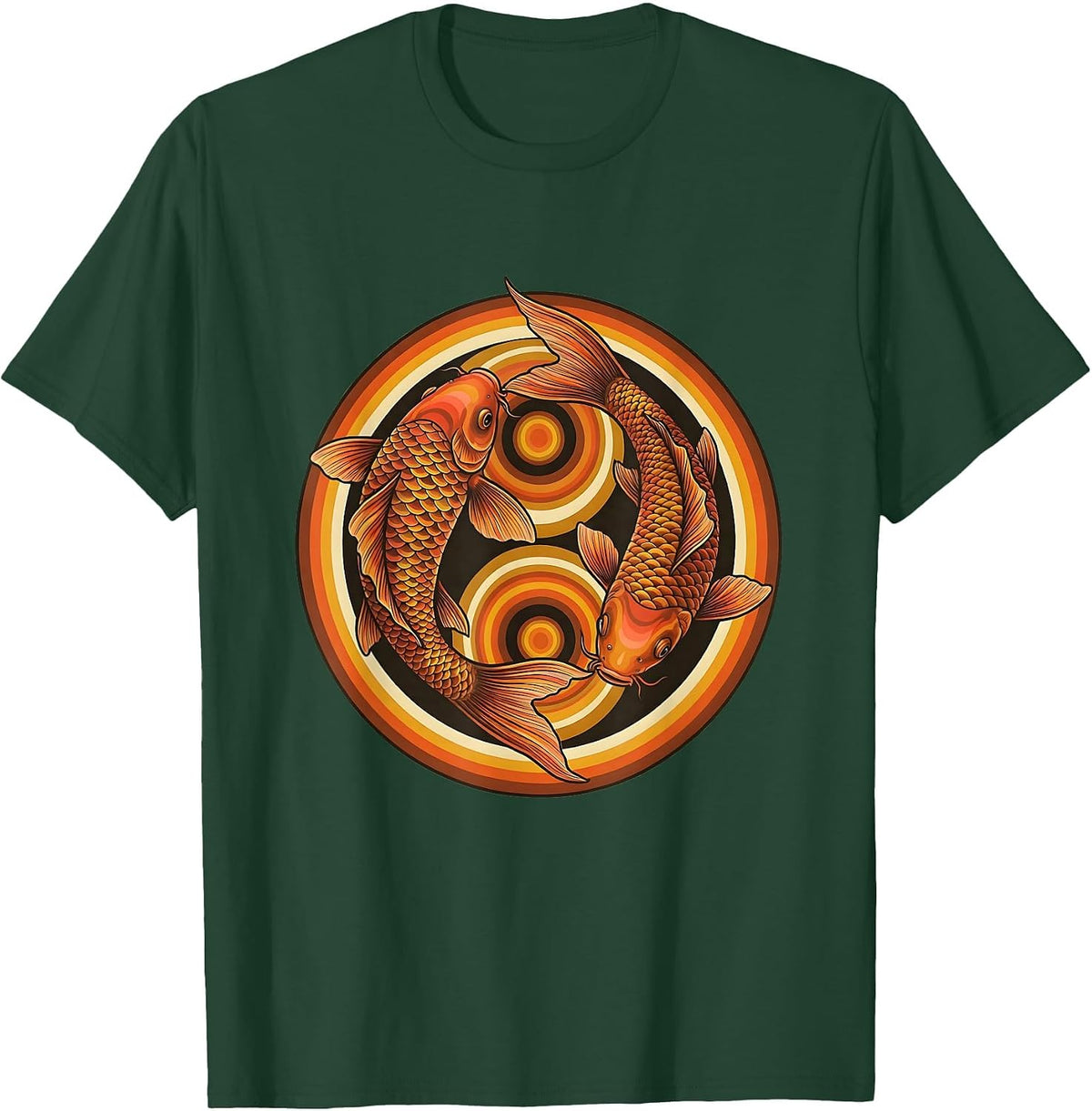 Tie Dye Koi Fish Circling Graphic Design T-Shirt - Dark Green
