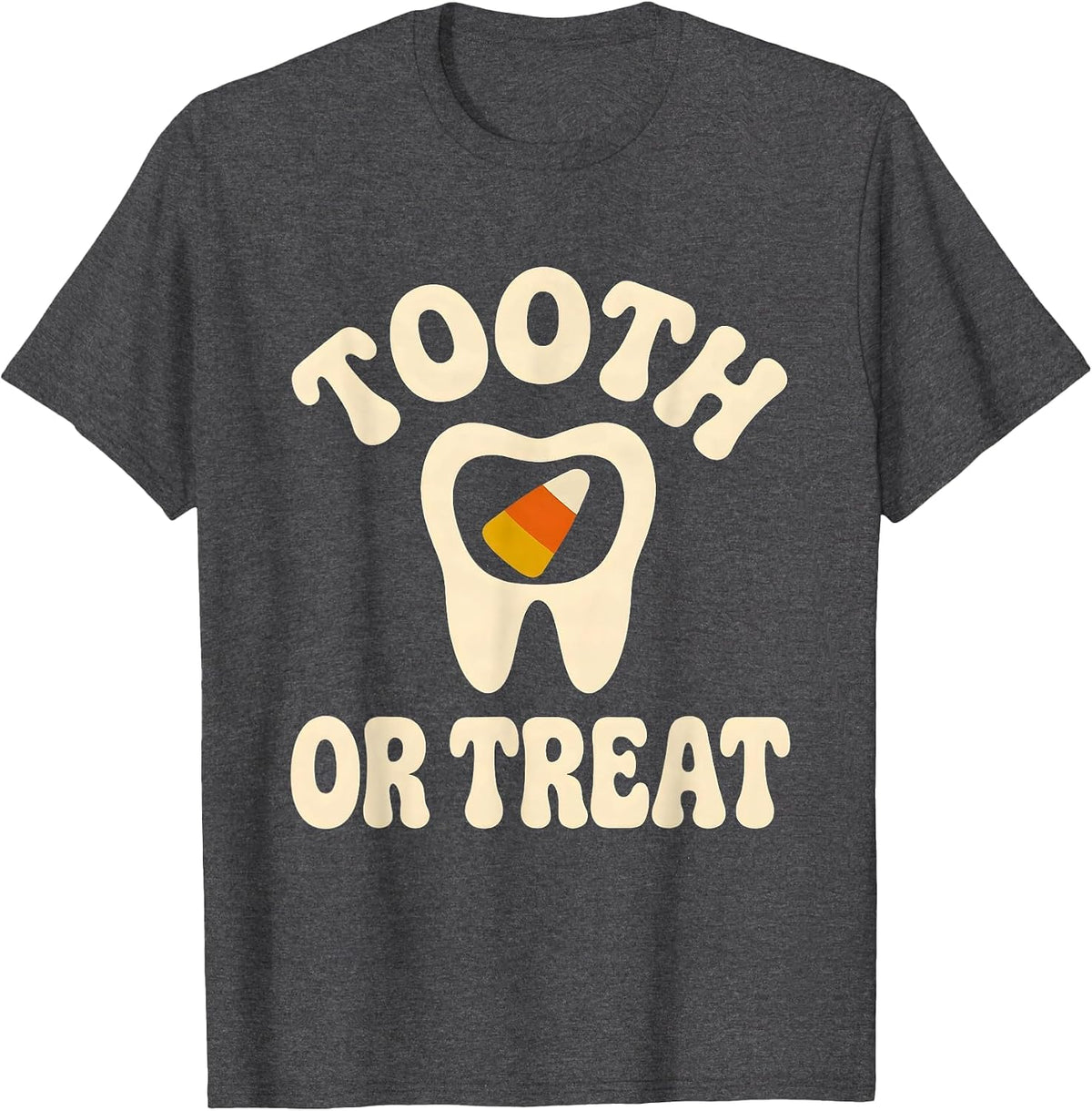 Men's Tooth Or Treat Retro 70s Halloween Dentist Costume Humor T-Shirt - Dark Heather Grey