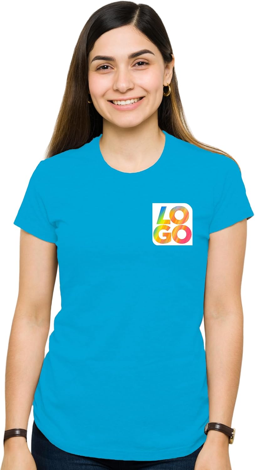 USMG Lightweight Cotton-Poly Jersey T-Shirt with Embroidered Logo or Design - Turquoise 12