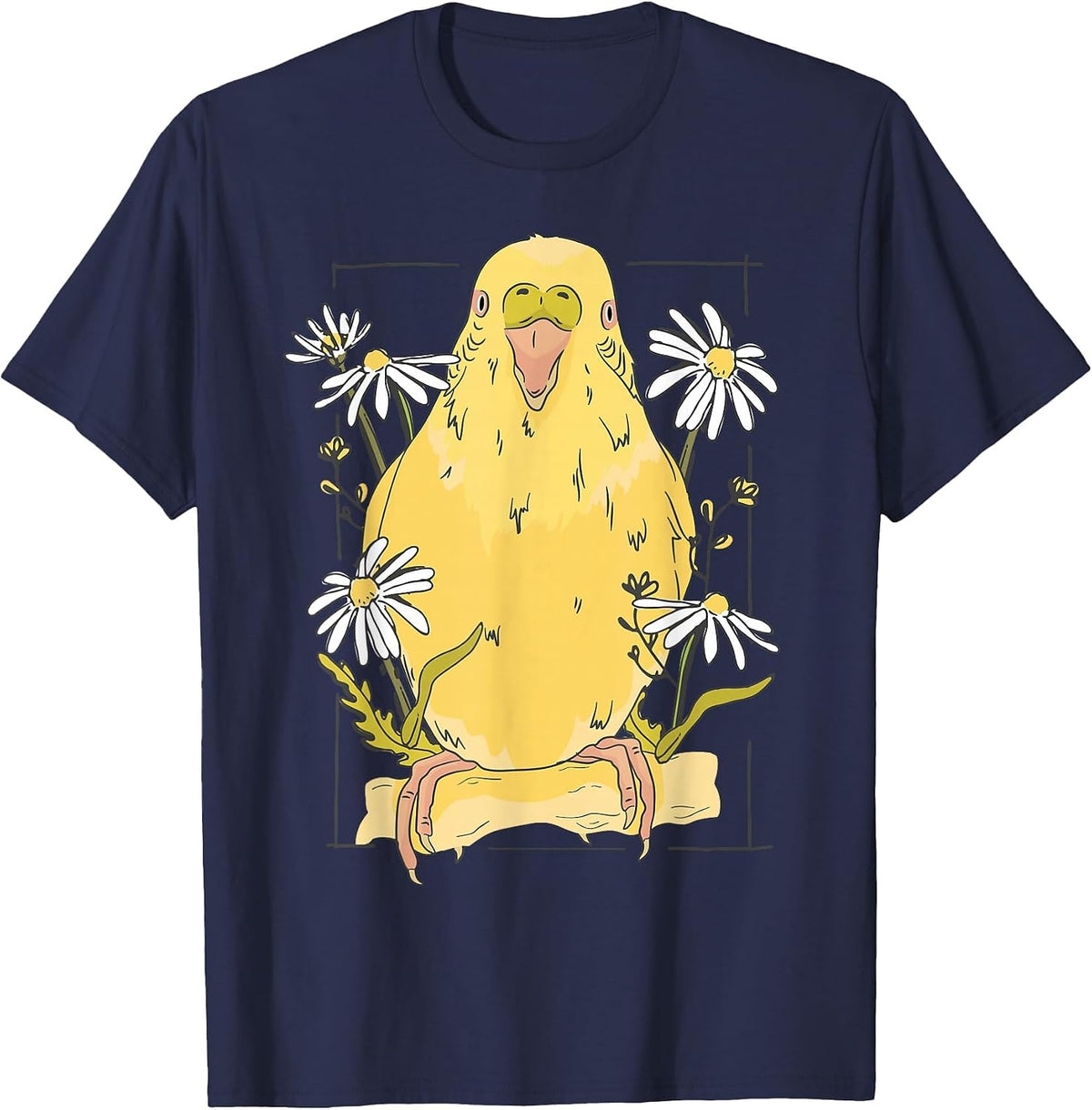 Parakeet with Daisy Yellow Parakeet T-Shirt - Navy Blue