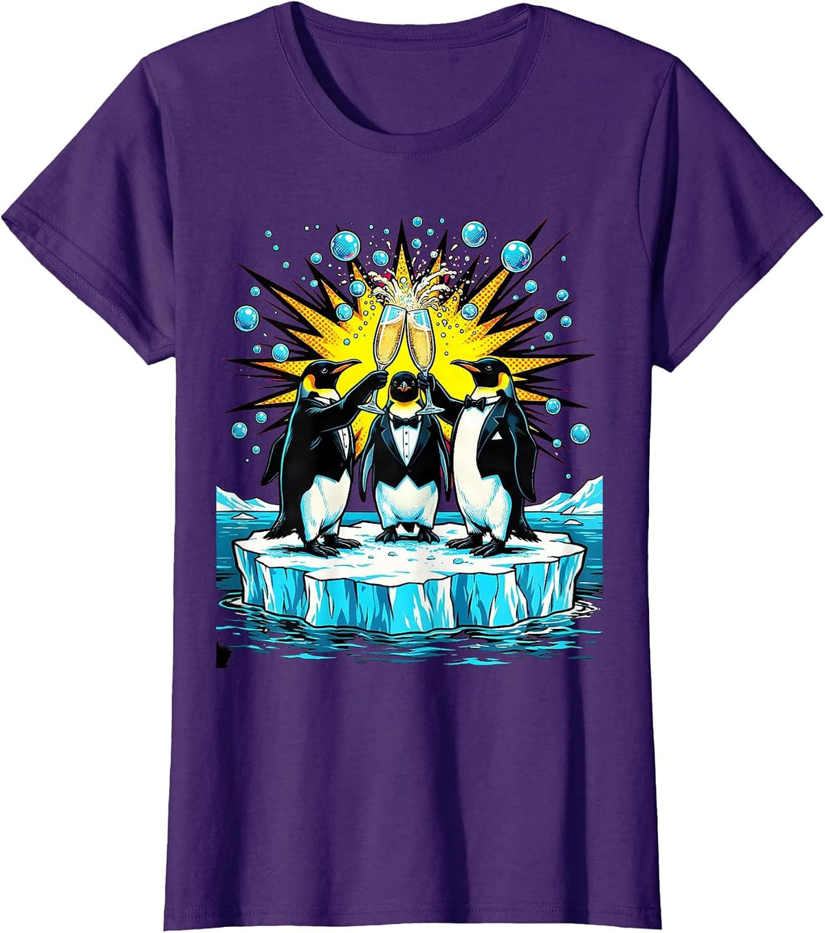 Women's Birthday Squad Penguin Celebration Iceberg Design T-Shirt - Purple