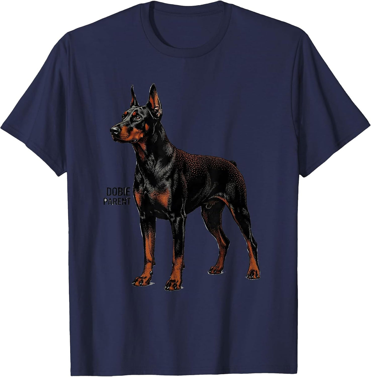Dobie Parent Blackwork Dotwork Doberman Pinscher Dog Mom Dad T-Shirt - Navy Blue