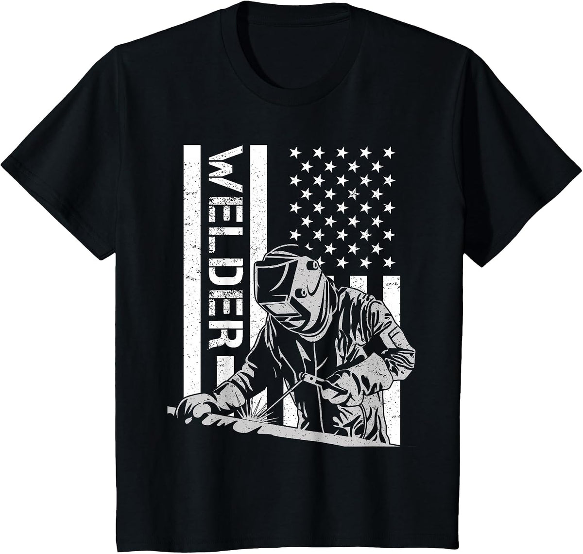 Cool Welder Welder Welding Metalwork USA Flag T-Shirt - Black