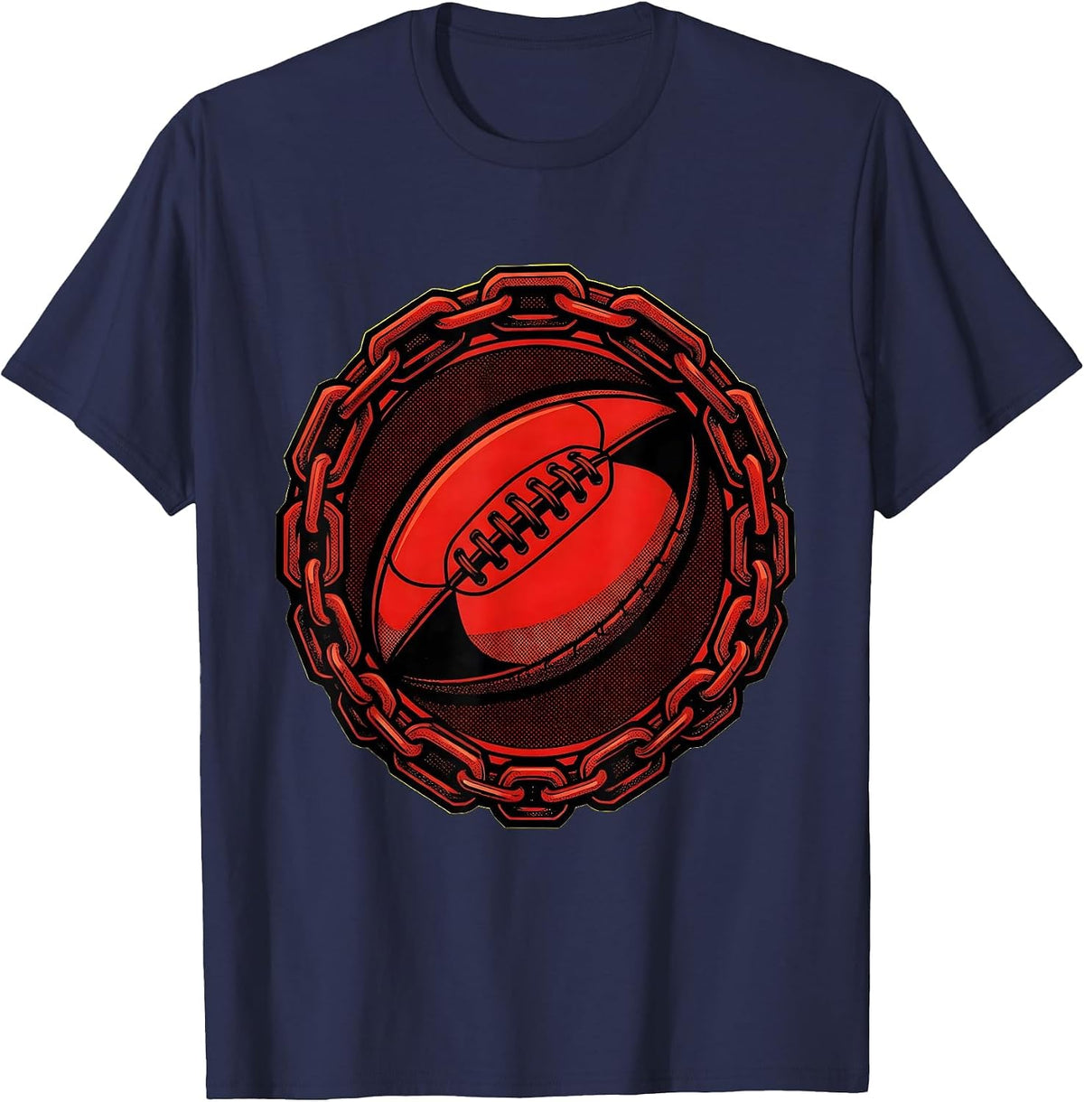 Vintage Rugby Ball Wrapped in Chains Graphic T-Shirt - Navy Blue