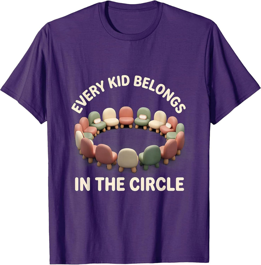Men's Every Kid Belongs In The Circle Cute Kawaii Inclusion T-Shirt - Purple