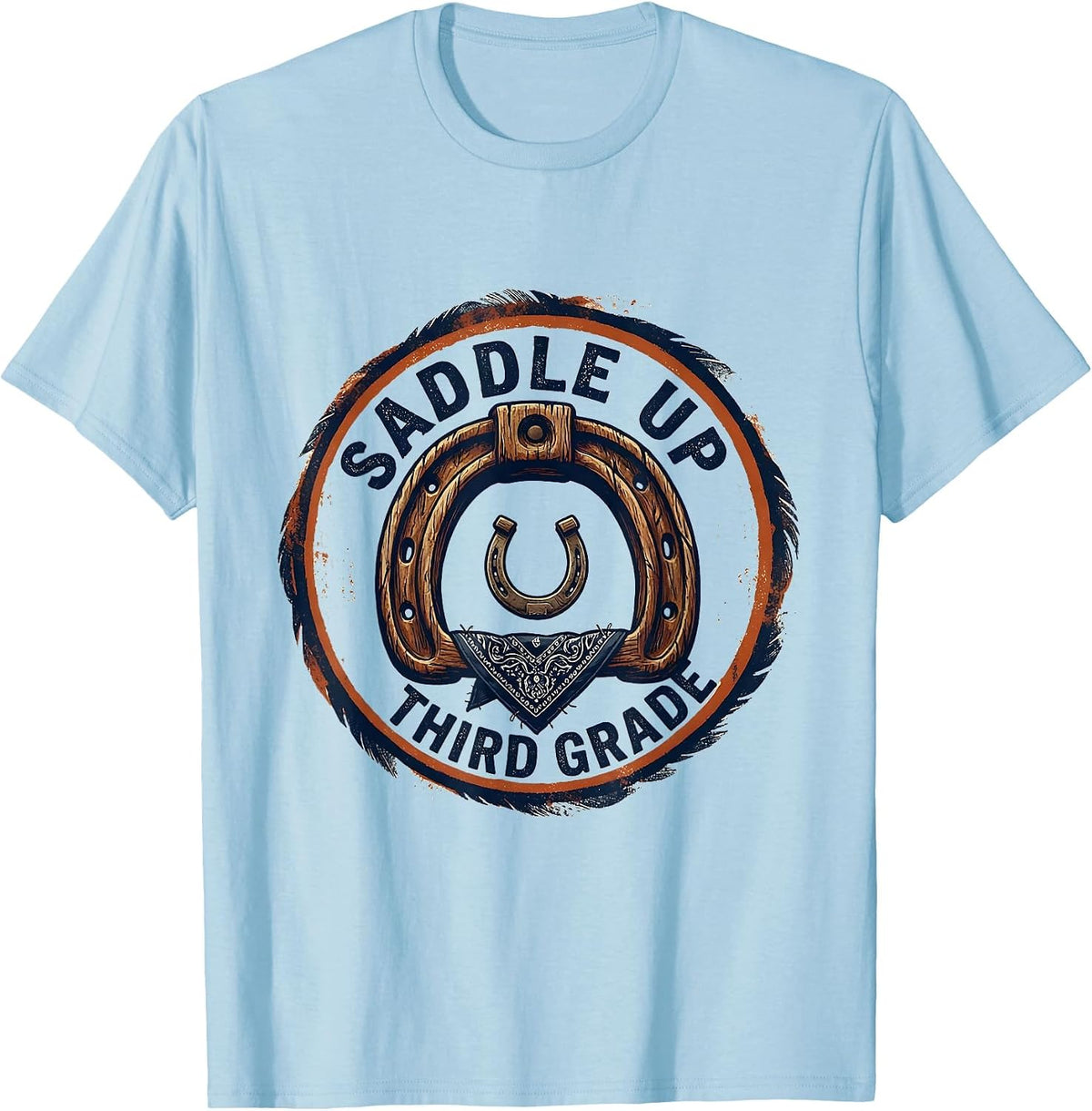 Men's Saddle Up Third Grade Western Teacher Back to School T-Shirt - Baby Blue