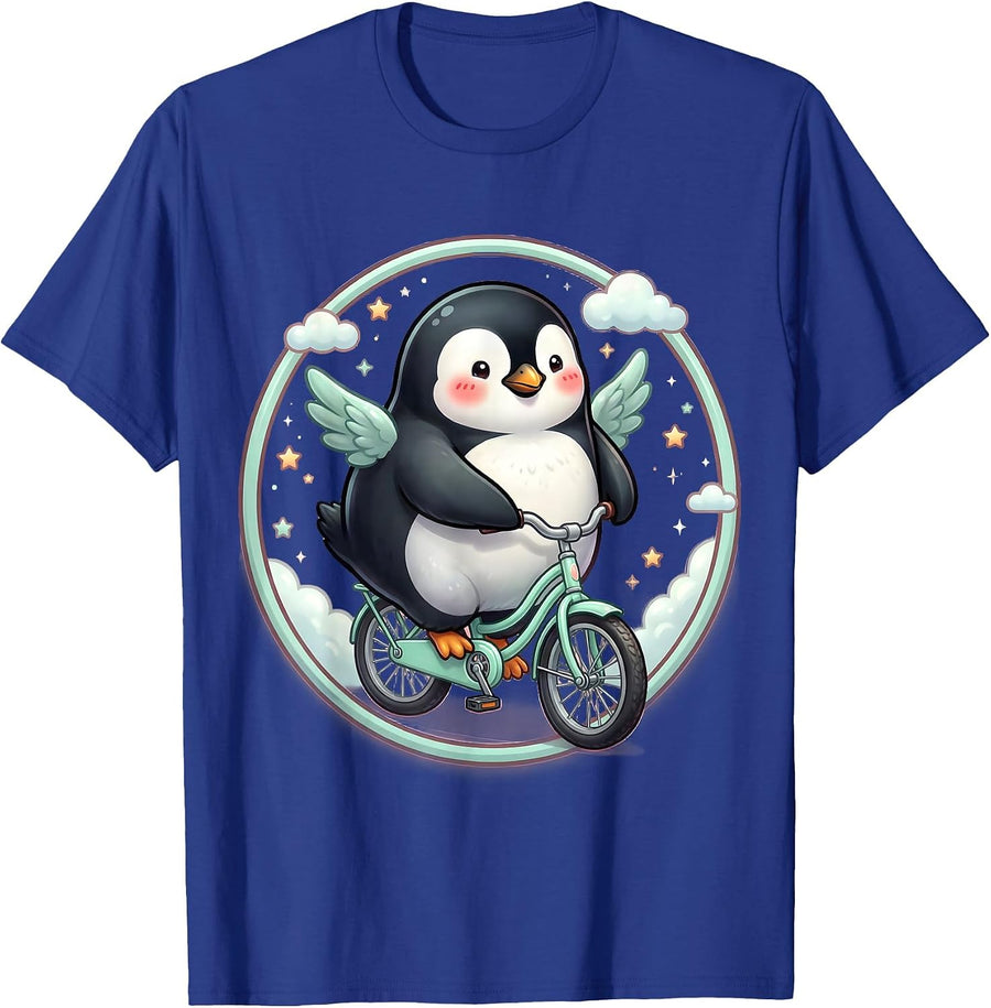 Penguin Riding a Bicycle with Tiny Wheels T-Shirt - Royal Blue