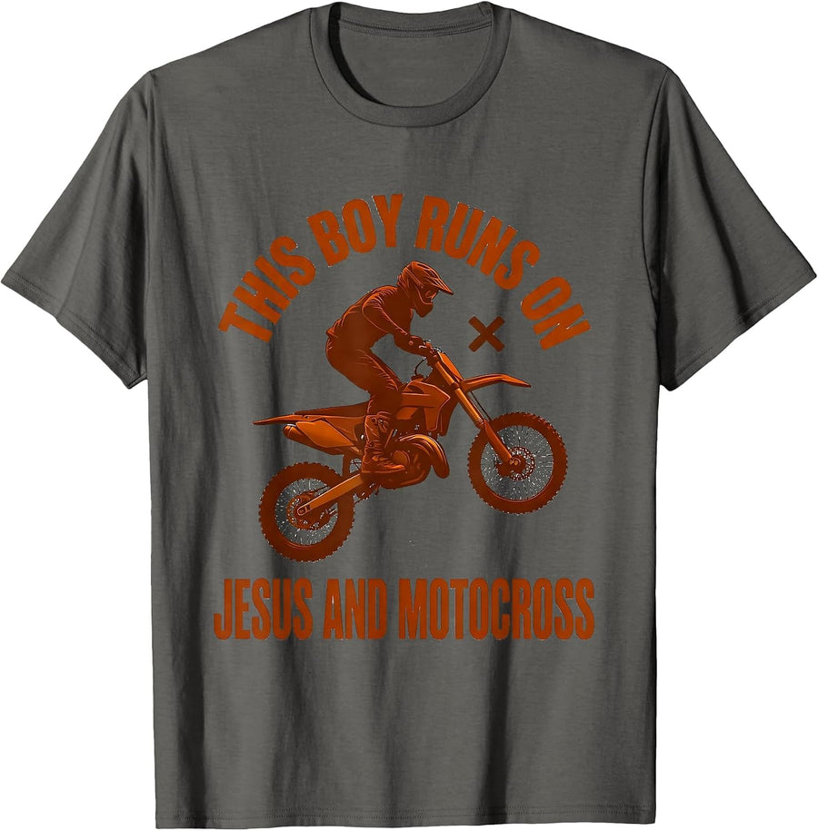 This Boy Runs On Jesus And Motocross Christian Gift For Kids T-Shirt - Asphalt Grey