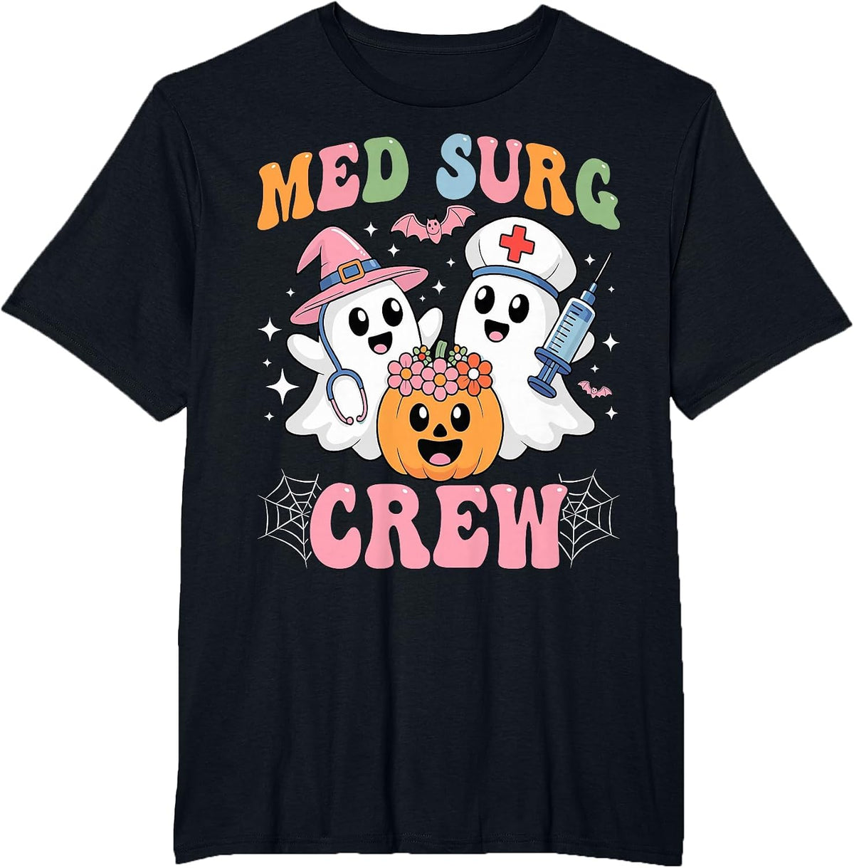Medical Surgical Nursing Med Surg Crew Nurse Ghost Halloween T-Shirt - Black