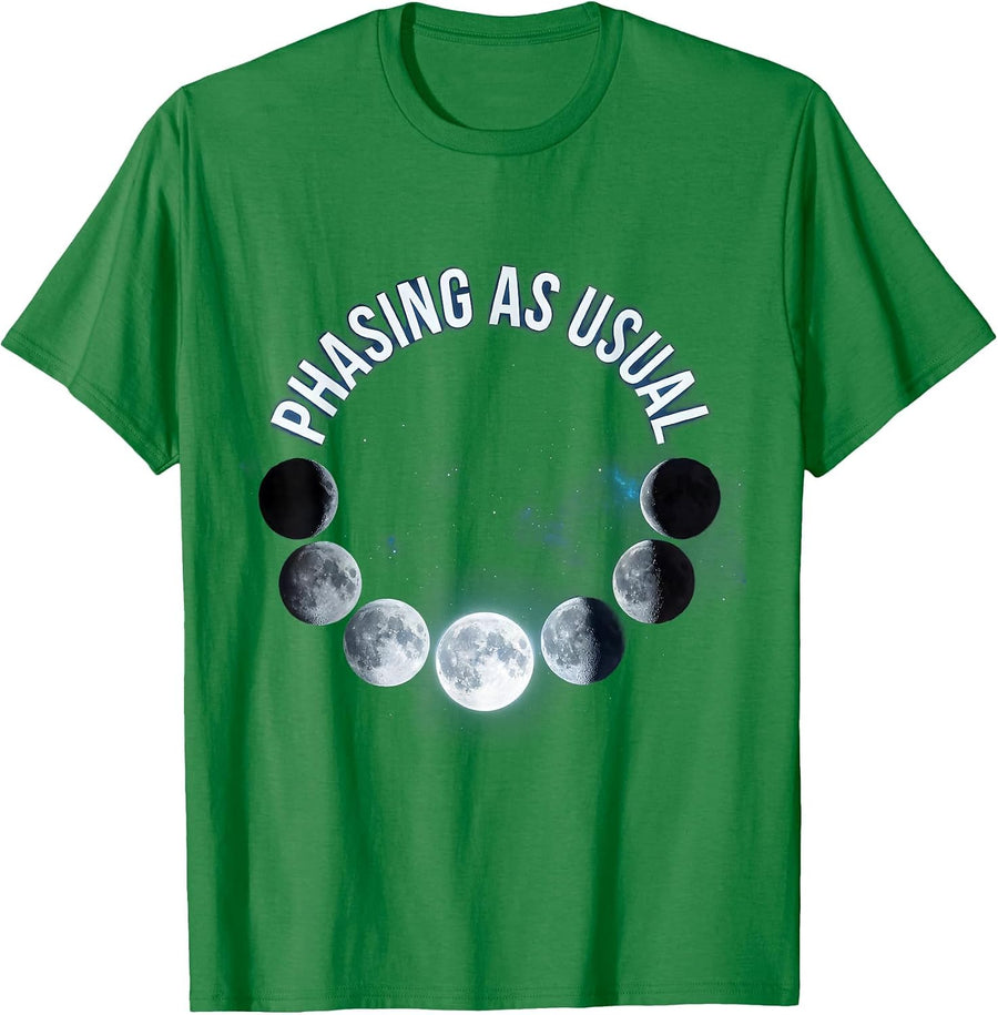 Men's Phasing As Usual Cosmic Lunar Cycle Astronomy Enthusiast T-Shirt - Kelly Green
