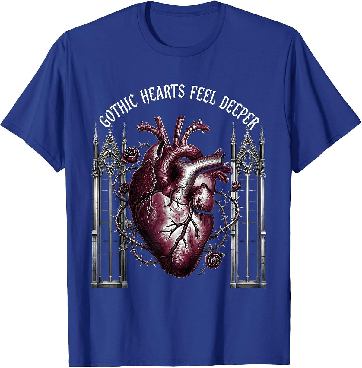Gothic Hearts Feel Deeper Dark Romance Design T-Shirt - Royal Blue