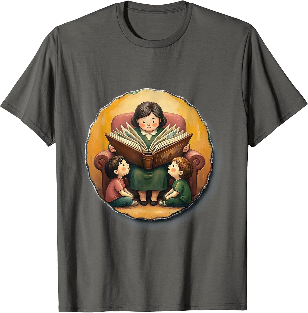 Men's Preschool Teacher Reading Circle Time Illustration T-Shirt - Asphalt Grey