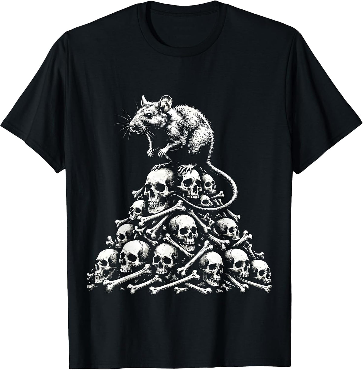 Men's Spooky Rat on Bones Gothic Illustration T-Shirt - Black