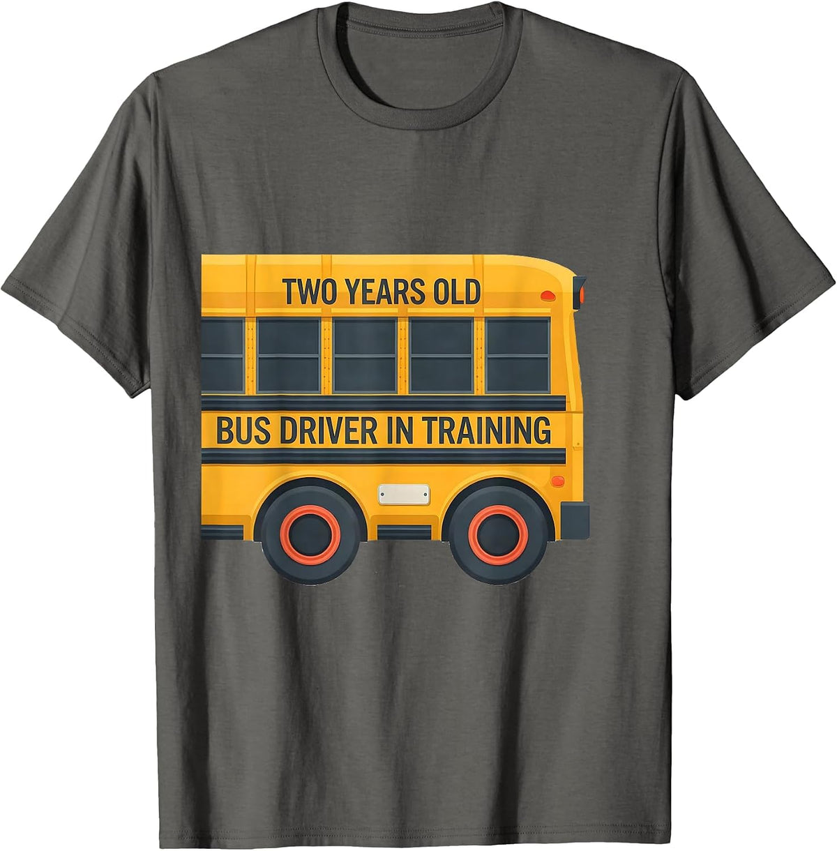 Two Years Old, Bus Driver In Training Funny School Bus T-Shirt - Asphalt Grey