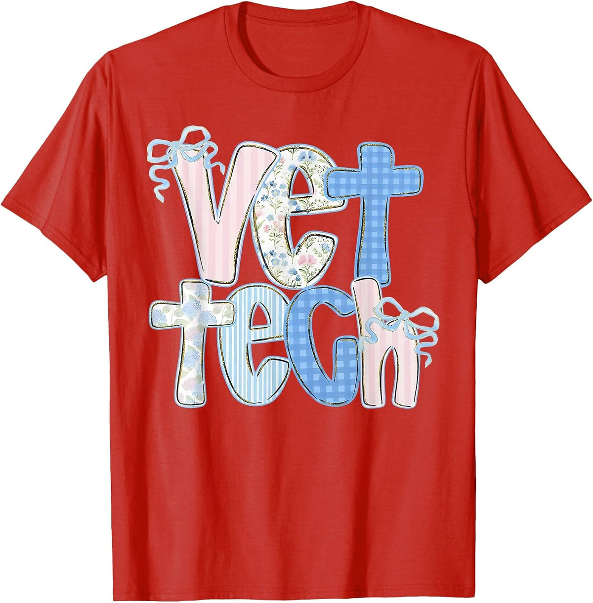 Vet Tech Floral Coquette Bow Veterinary Technician Women T-Shirt - Red