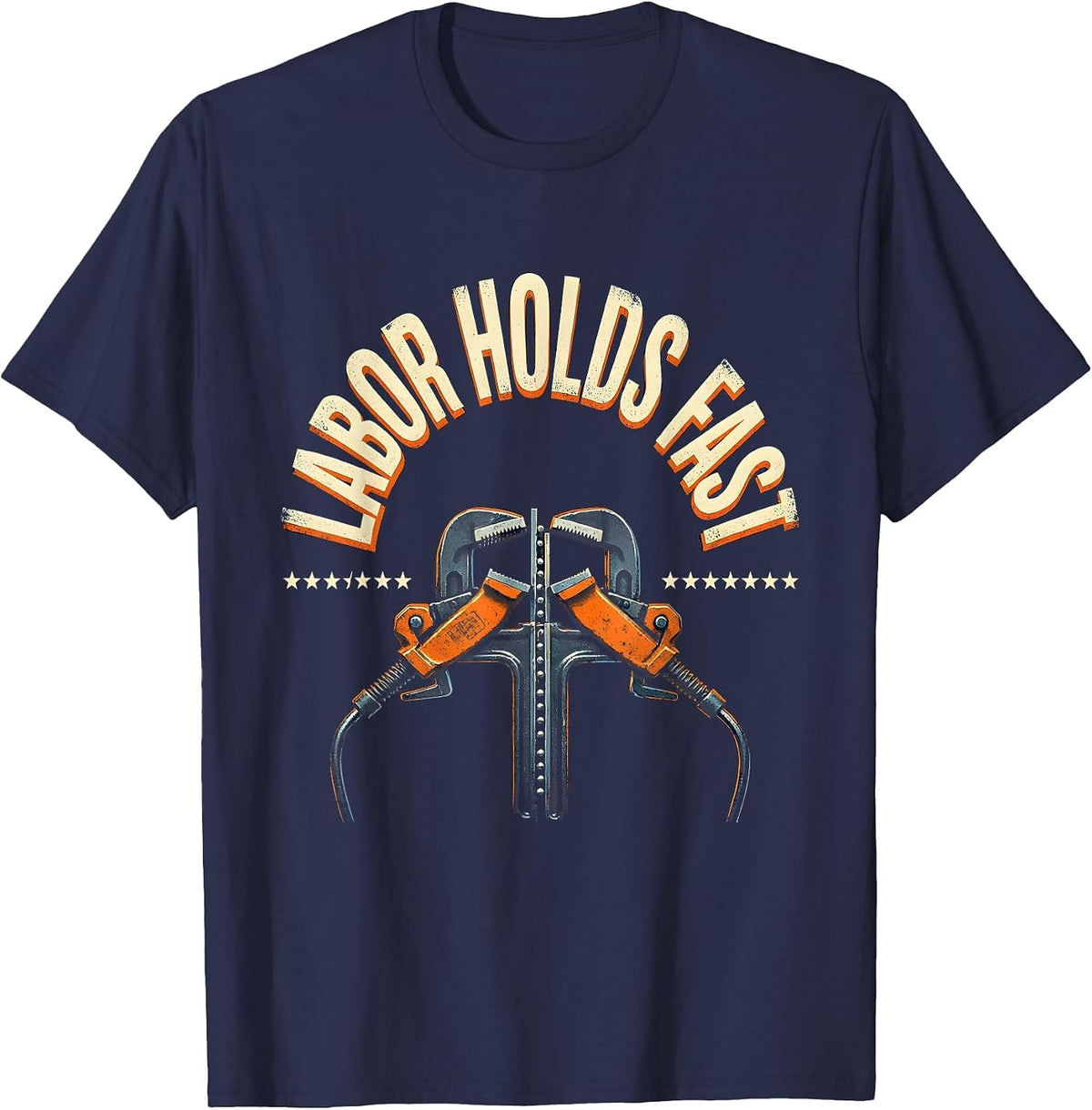 Men's Labor Holds Fast Heavy Condensed Union Worker Solidarity T-Shirt - Navy Blue