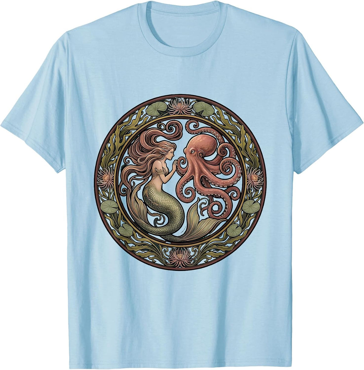 Men's Mermaid and Octopus Ocean Encounter Graphic T-Shirt - Baby Blue