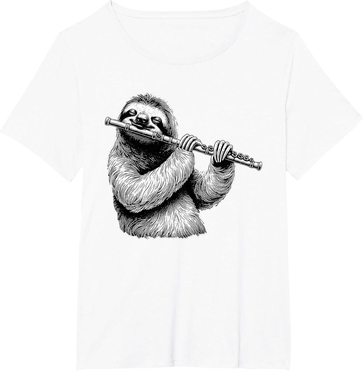 Sloth Playing Flute Flutist Player Instrument Musician T-Shirt - White