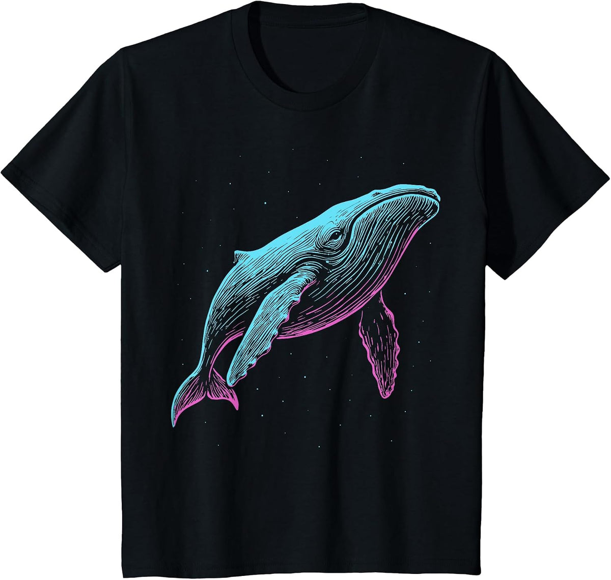 Blue Whale Illustration Colorful T-Shirt - Black