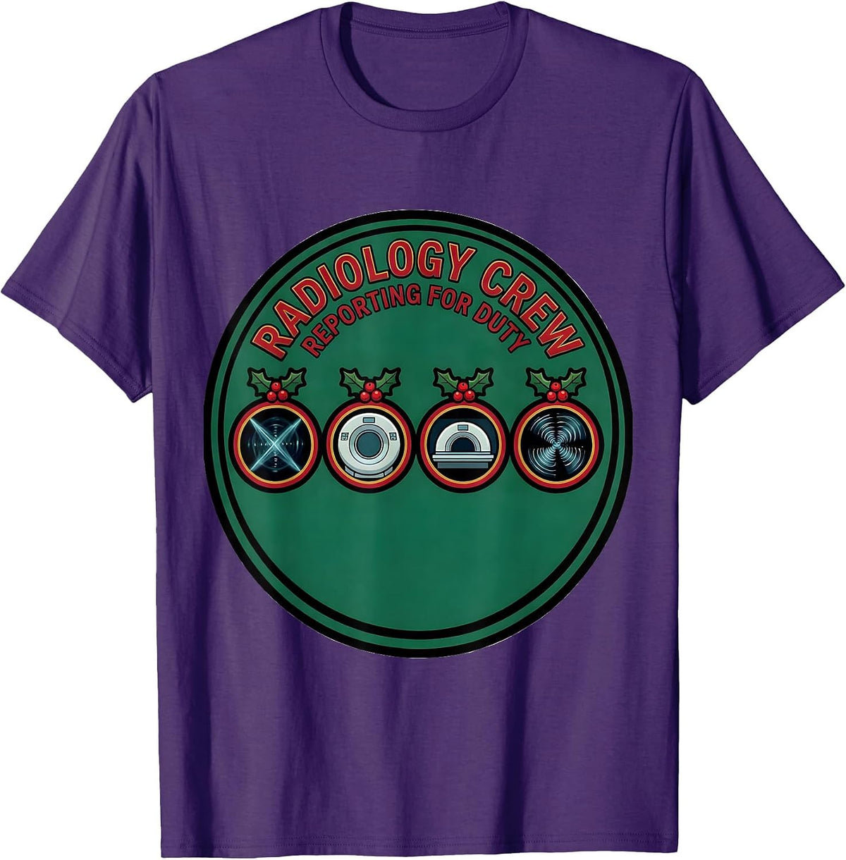 Men's Radiology Crew Reporting For Duty Funny Christmas Xray Tech T-Shirt - Purple