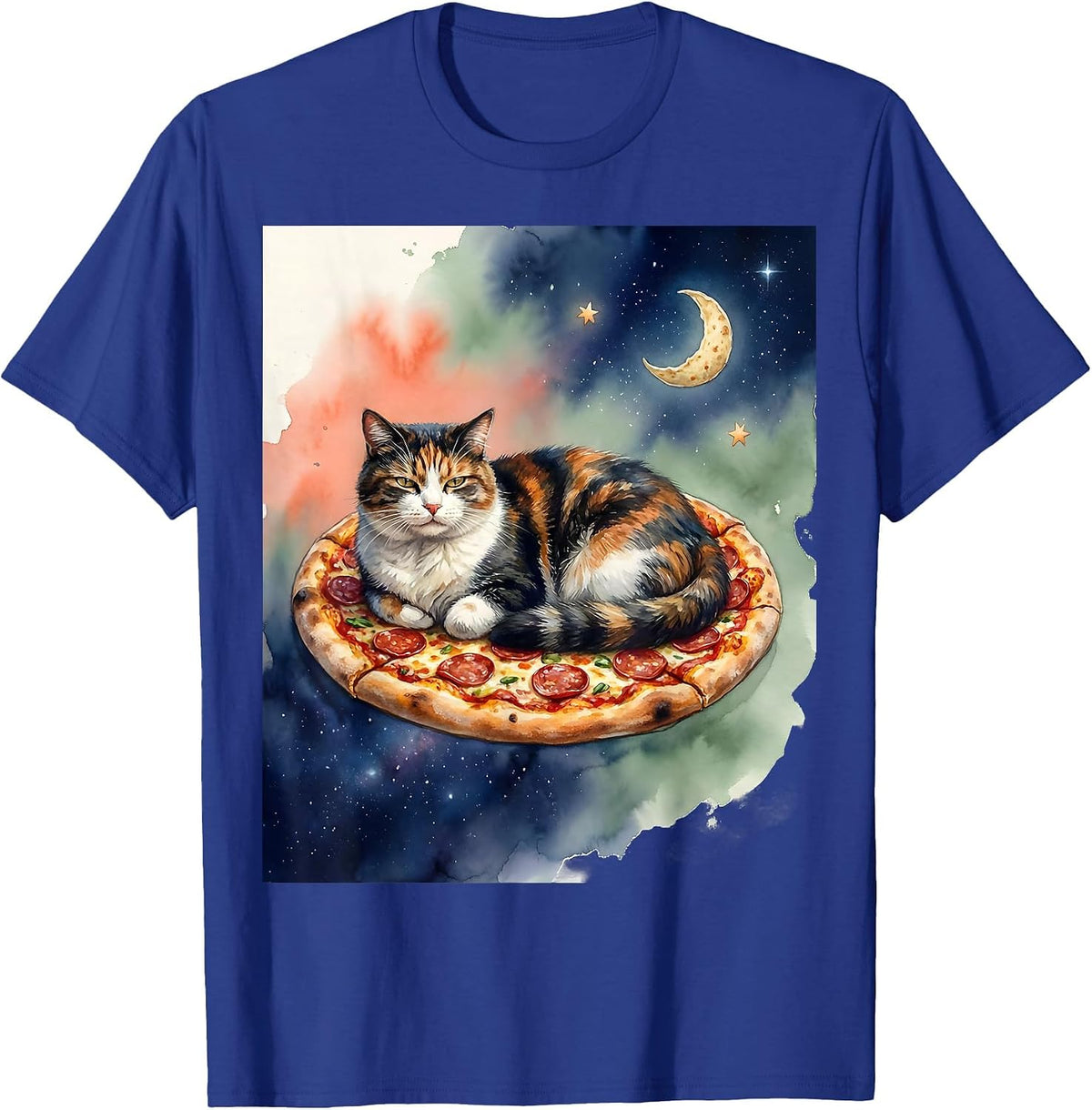 Men's Space Cat Pizza Taco Watercolor Meme Gift T-Shirt - Royal Blue