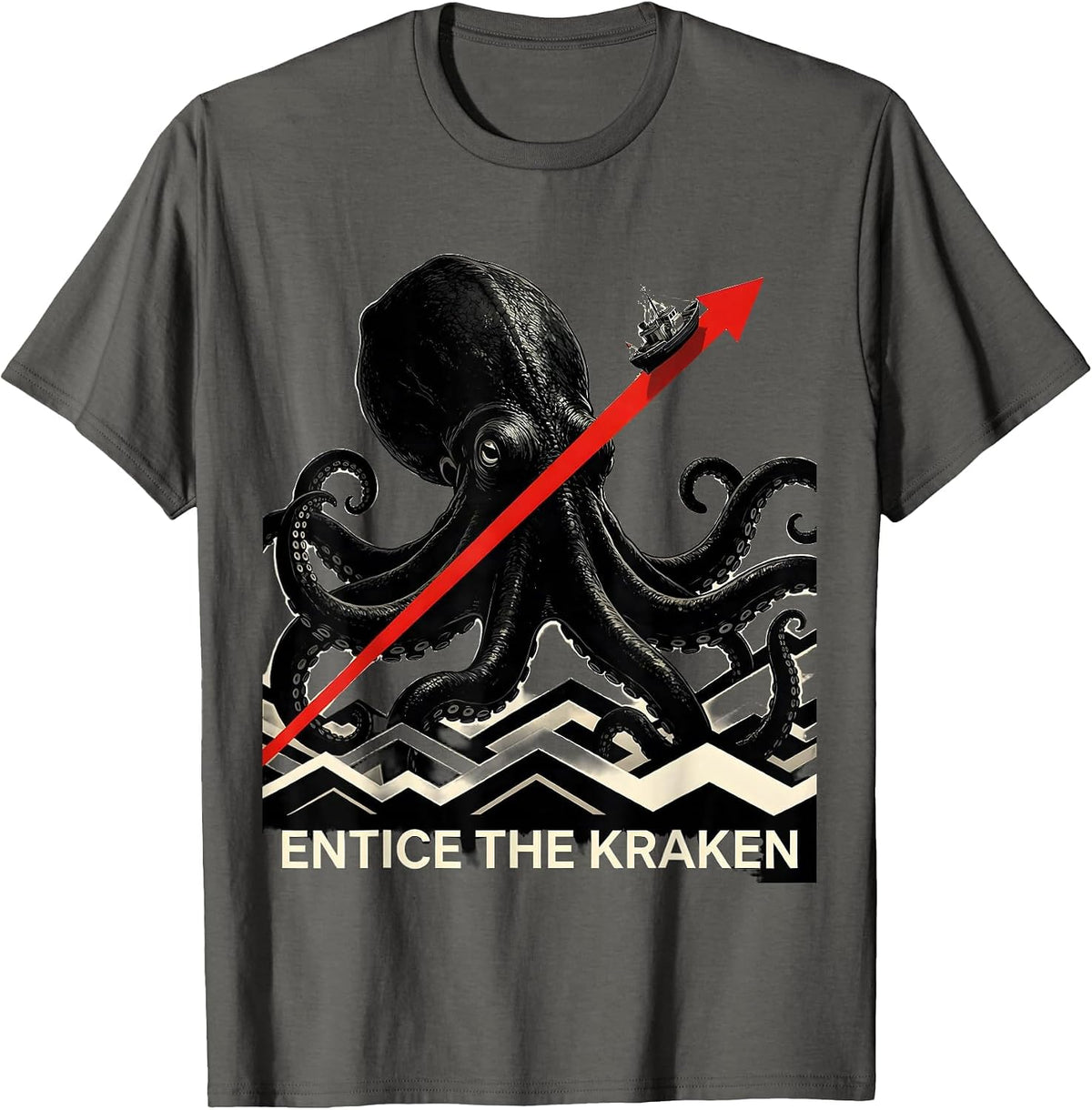 Entice The Kraken Constructivist Poster Octopus Lover T-Shirt - Asphalt Grey