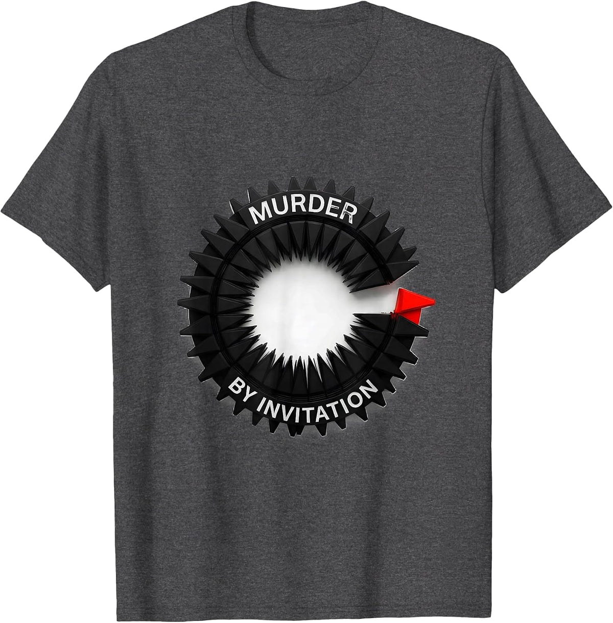 Men's Murder By Invitation Geometric Crow Meme Humor Bird Shocked T-Shirt - Dark Heather Grey