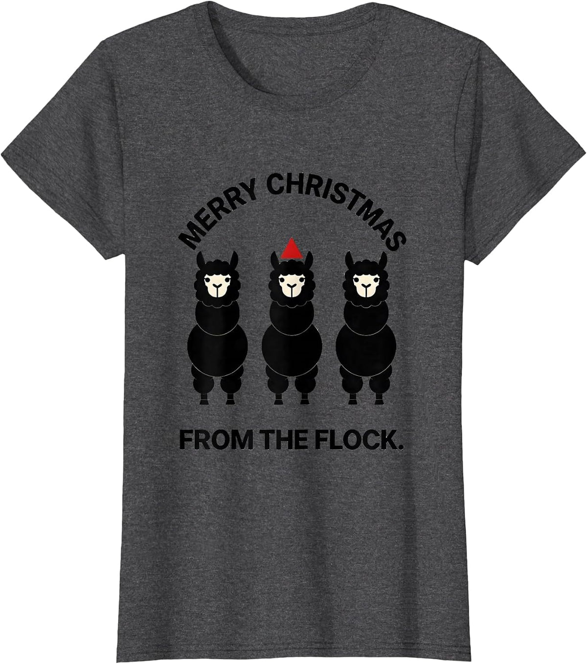 Women's Merry Christmas From The Flock Funny Llama Christmas Pun T-Shirt - Dark Heather Grey