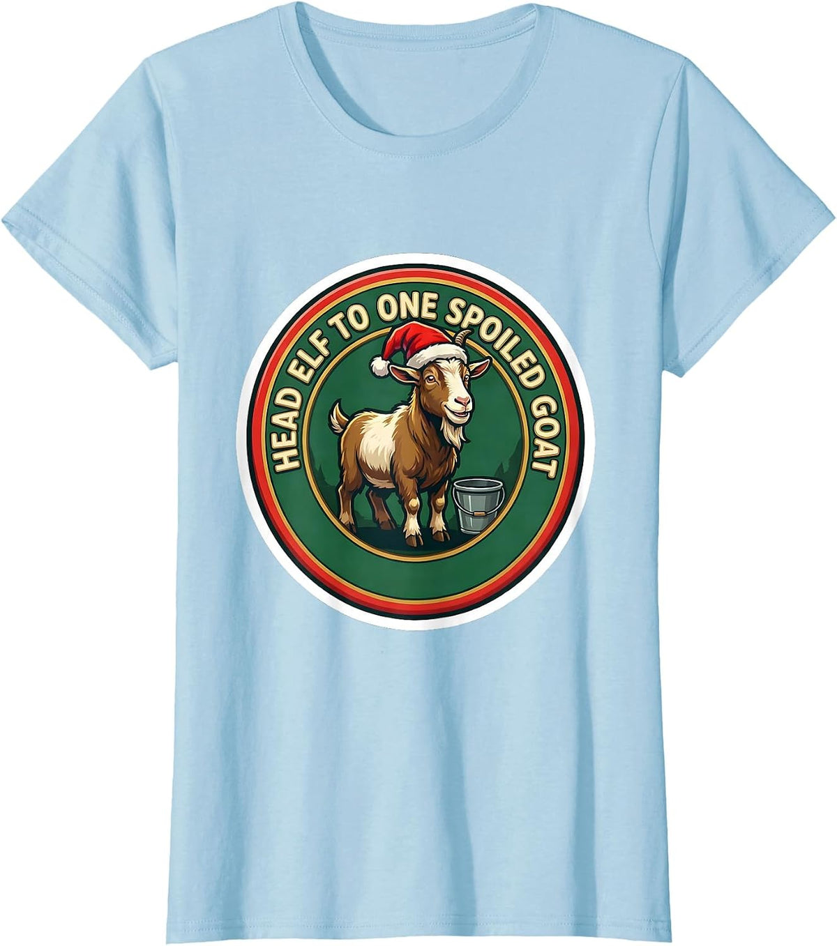 Head Elf To One Spoiled Goat Funny Farm Animal Christmas T-Shirt - Baby Blue