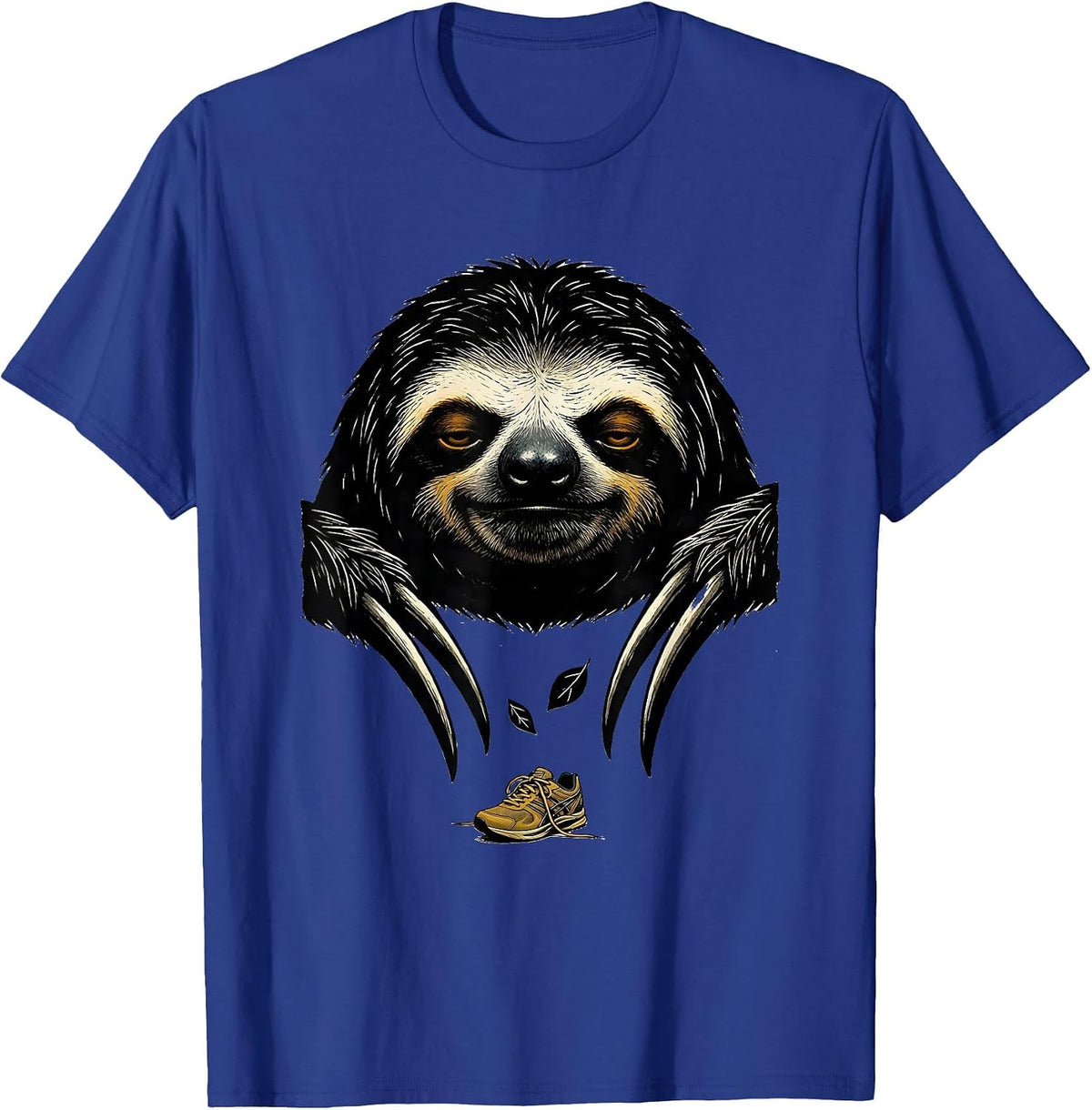 Men's Sloth Head Linocut Novelty Animal Humor T-Shirt - Royal Blue
