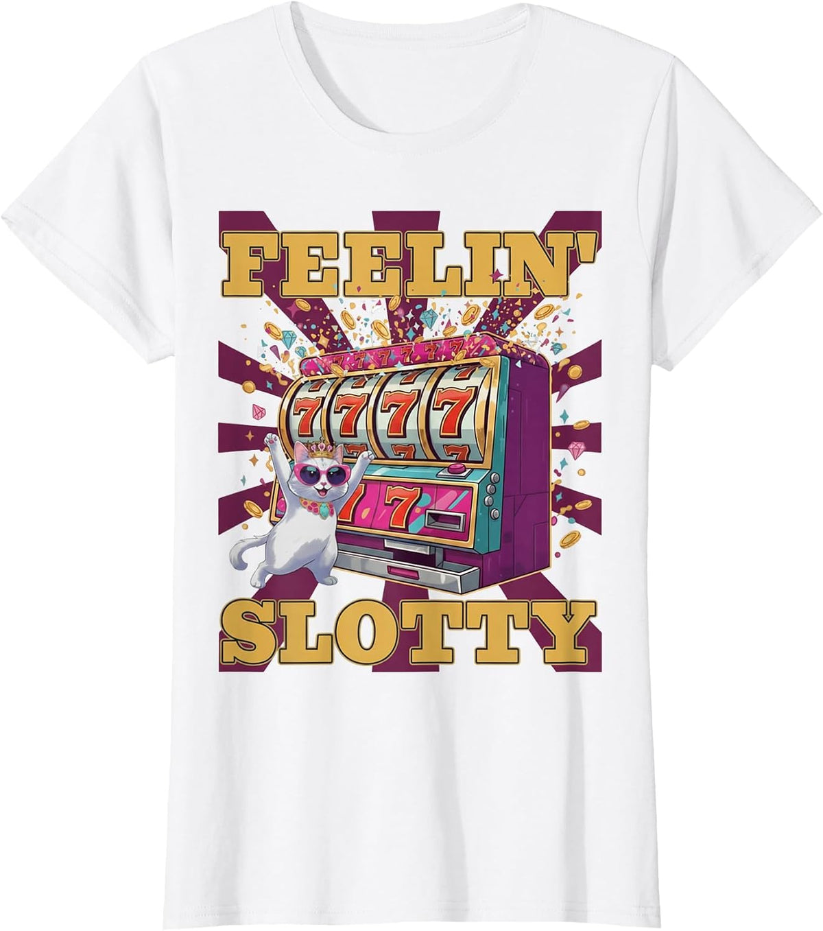 Feeling Slotty – Funny Casino Cat Slot Machine Lucky Jackpot T-Shirt - White