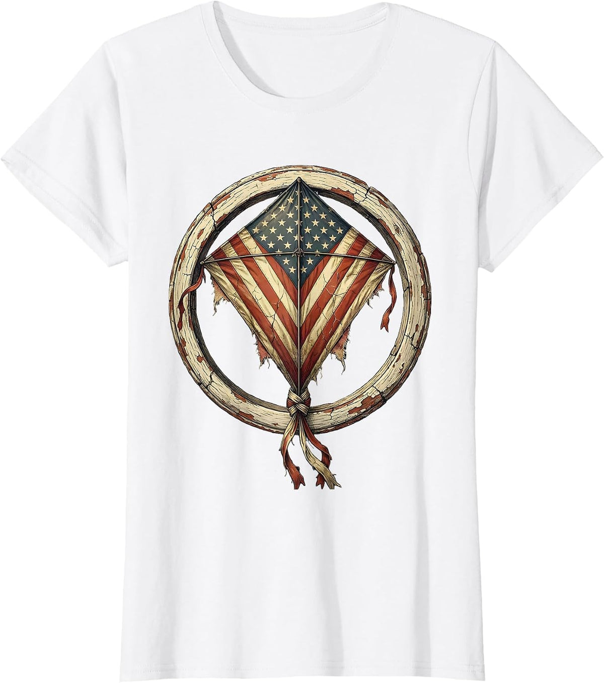 American Flag Kite Soaring Over Open Field T-Shirt - White