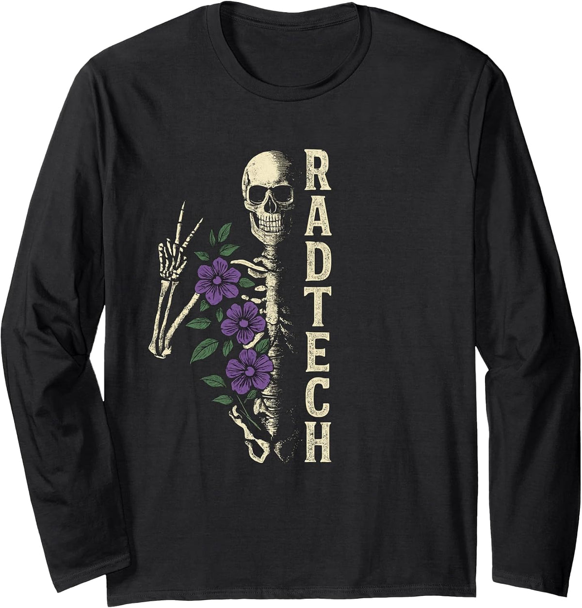 Floral Skeleton Radiology Technician for Rad Tech Week Long Sleeve T-Shirt - Adult Unisex Black
