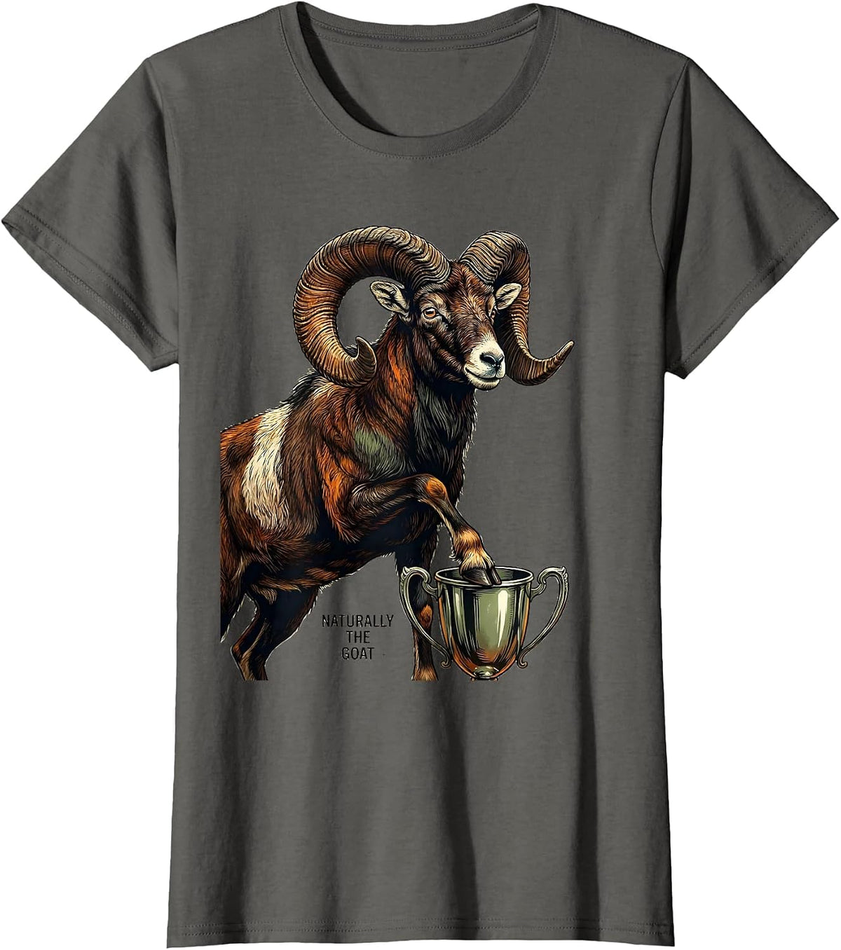 Women's Naturally The GOAT Funny Farm Animal Humor Novelty T-Shirt - Asphalt Grey