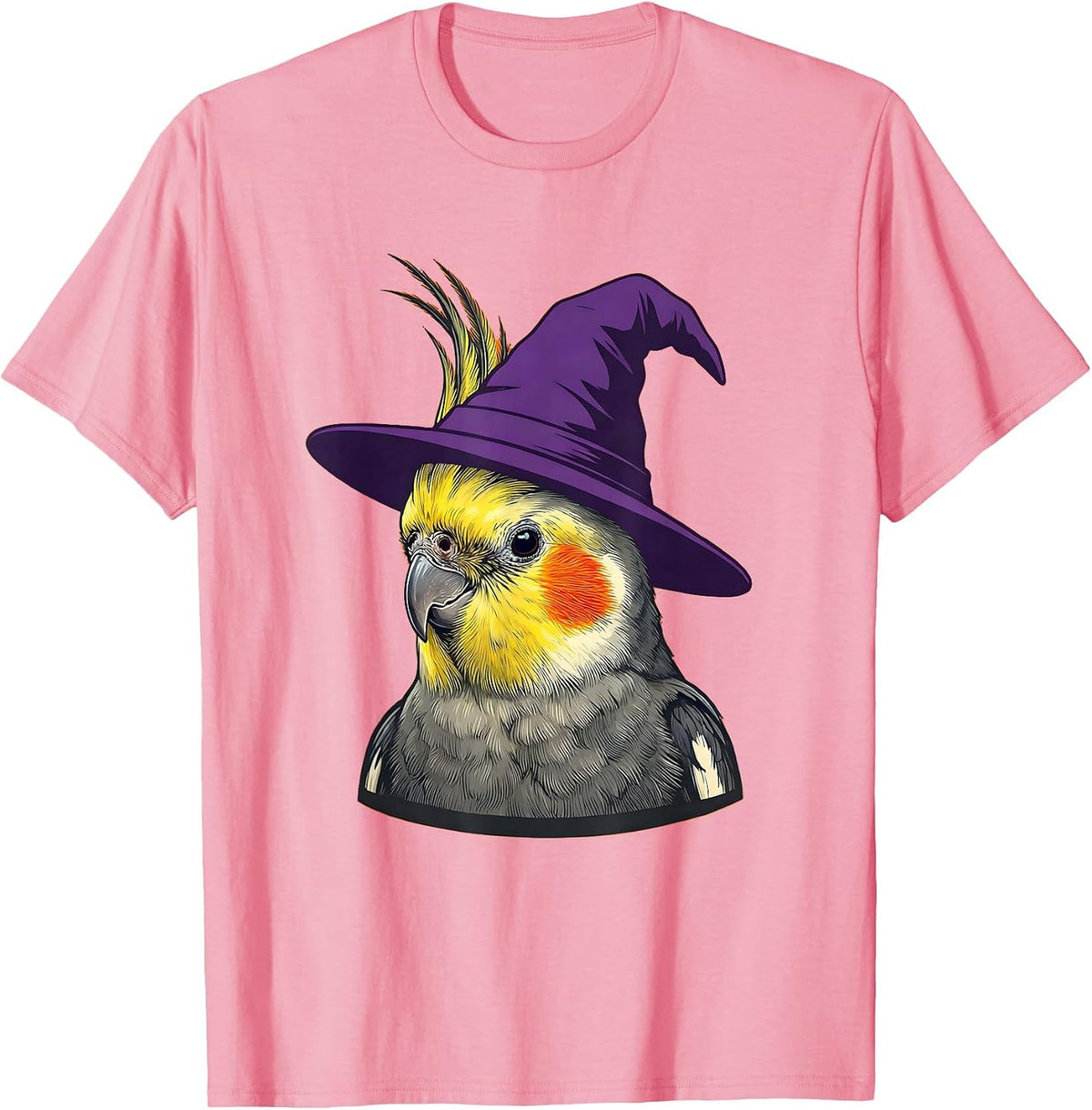 Men's Cockatiel Witch Hat Halloween Pet Bird Costume Humor T-Shirt - Pink