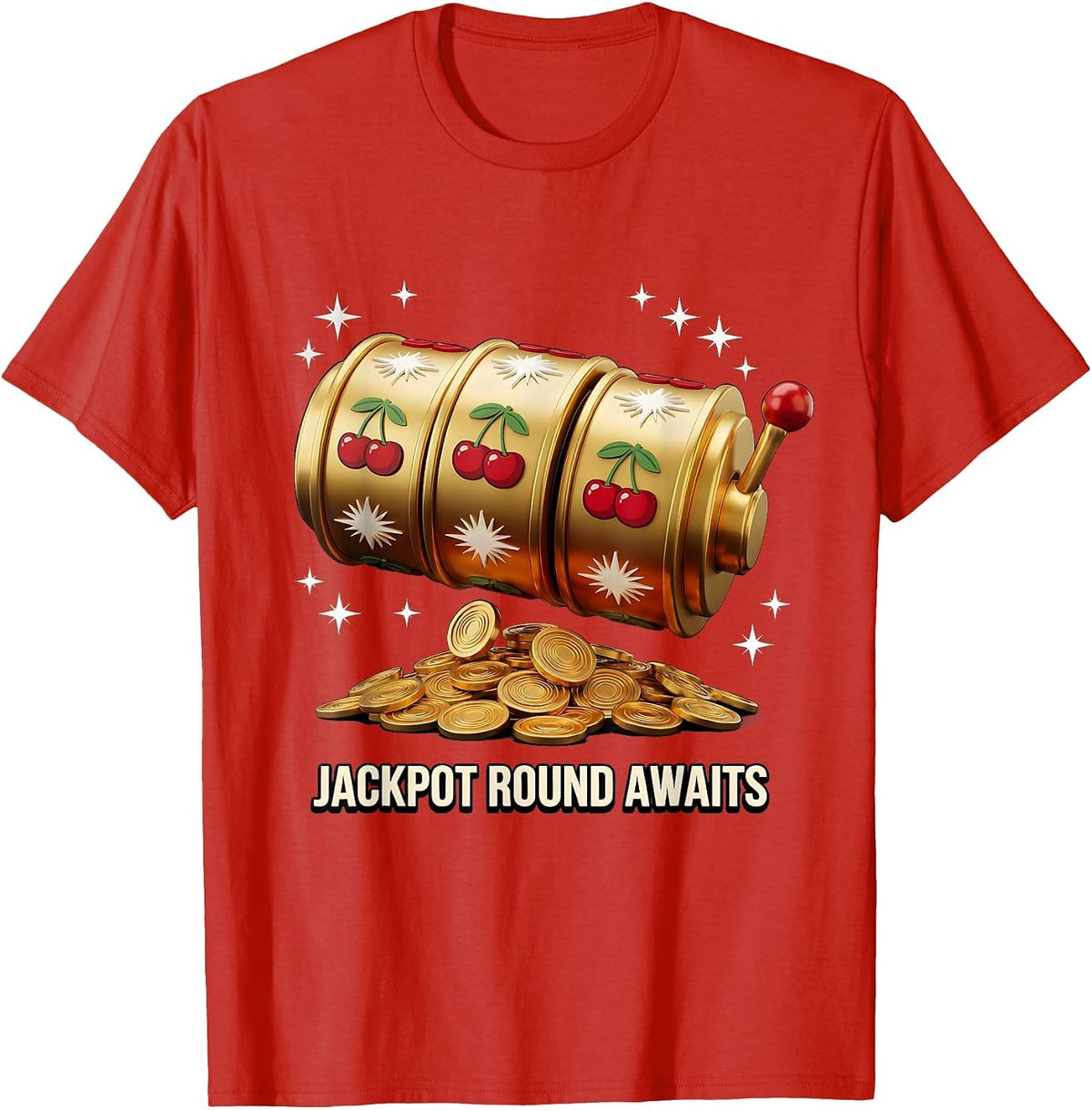 JACKPOT ROUND AWAITS 3D Lucky Slot Player Casino Night T-Shirt - Red