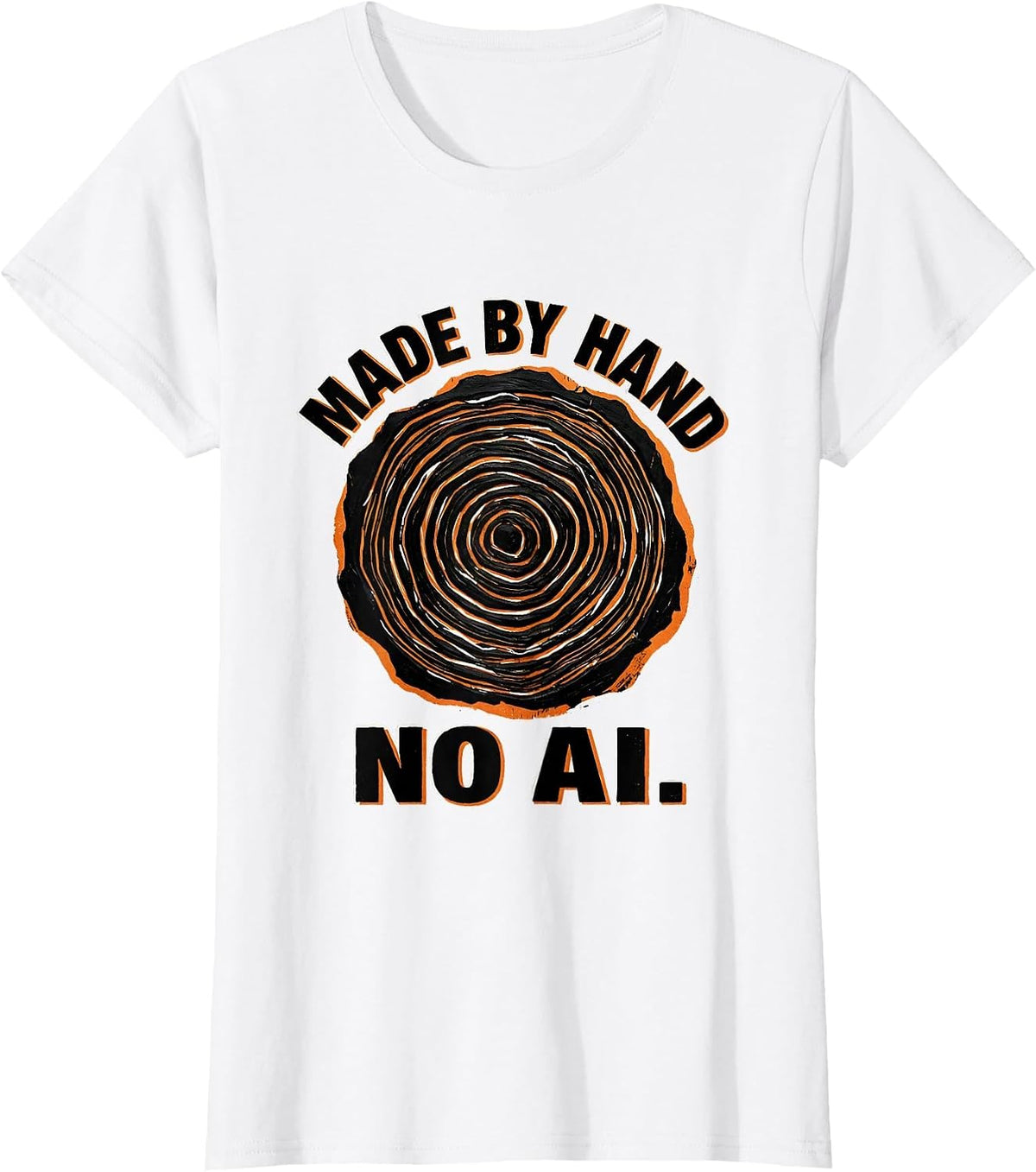 Made By Hand No AI Linocut Anti-AI Tech Worker Humor T-Shirt - White