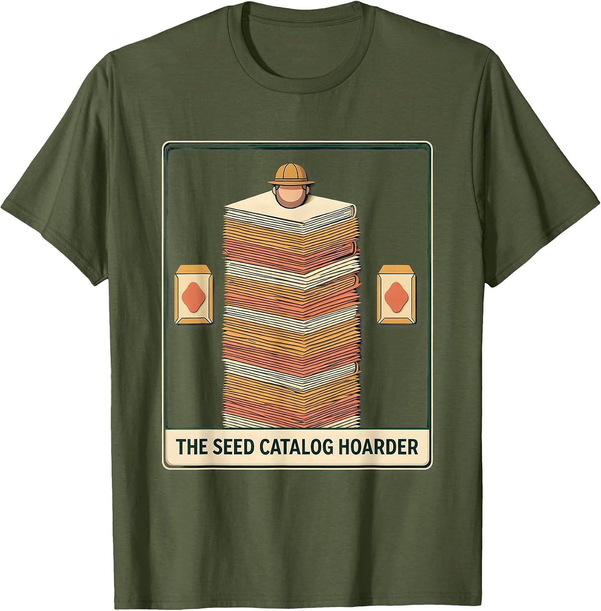 The Seed Catalog Hoarder Paper Cutout Gardener Humor T-Shirt - Olive Green