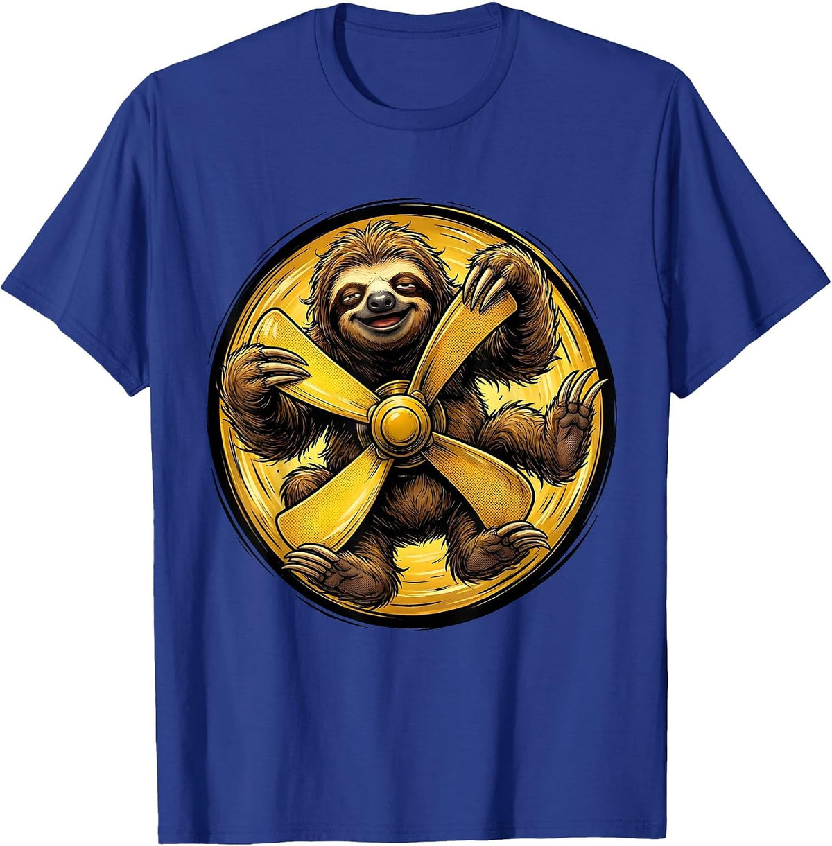 Sloth Hanging From Office Ceiling Fan Graphic T-Shirt - Royal Blue