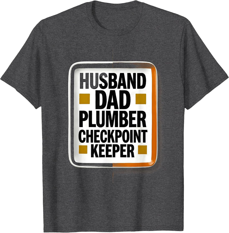 Men's Husband. Dad. Plumber. Checkpoint Keeper. Funny Gamer T-Shirt - Dark Heather Grey