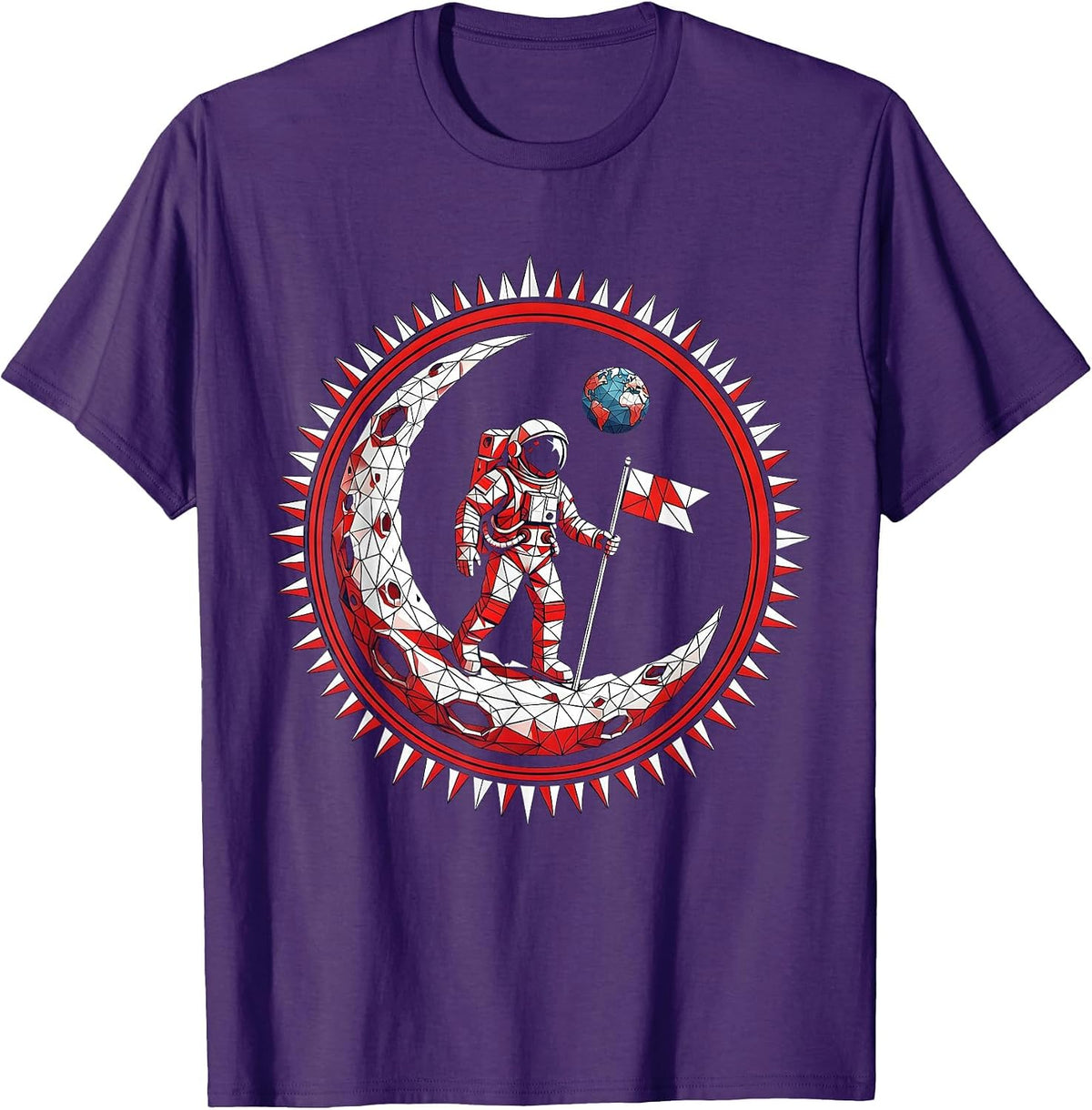 Men's Cosmonaut Moon Flag Planting Space Explorer T-Shirt - Purple