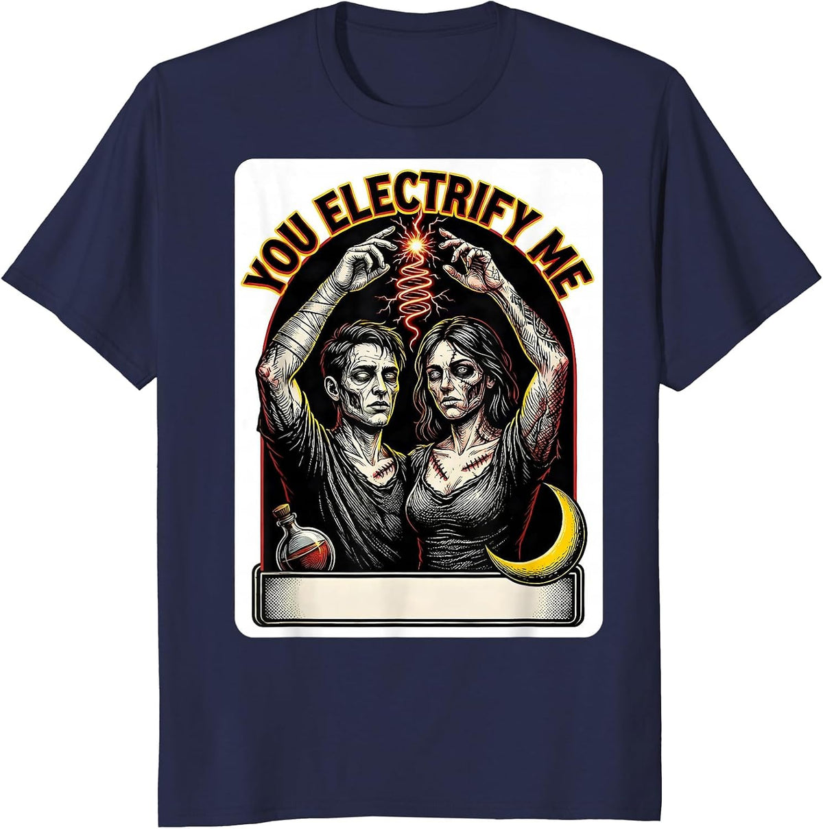 You Electrify Me Tattoo Horror Romance Valentine Halloween T-Shirt - Navy Blue