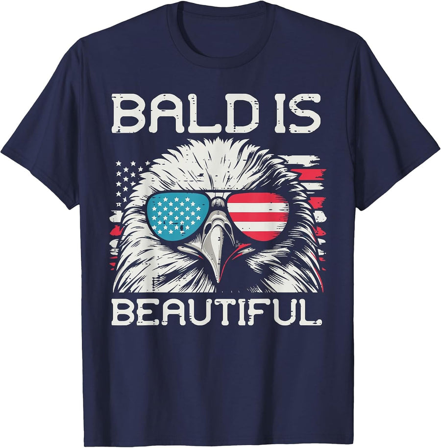 4th of July Eagle Bald Beautiful USA American Women Men Kids T-Shirt - Navy Blue